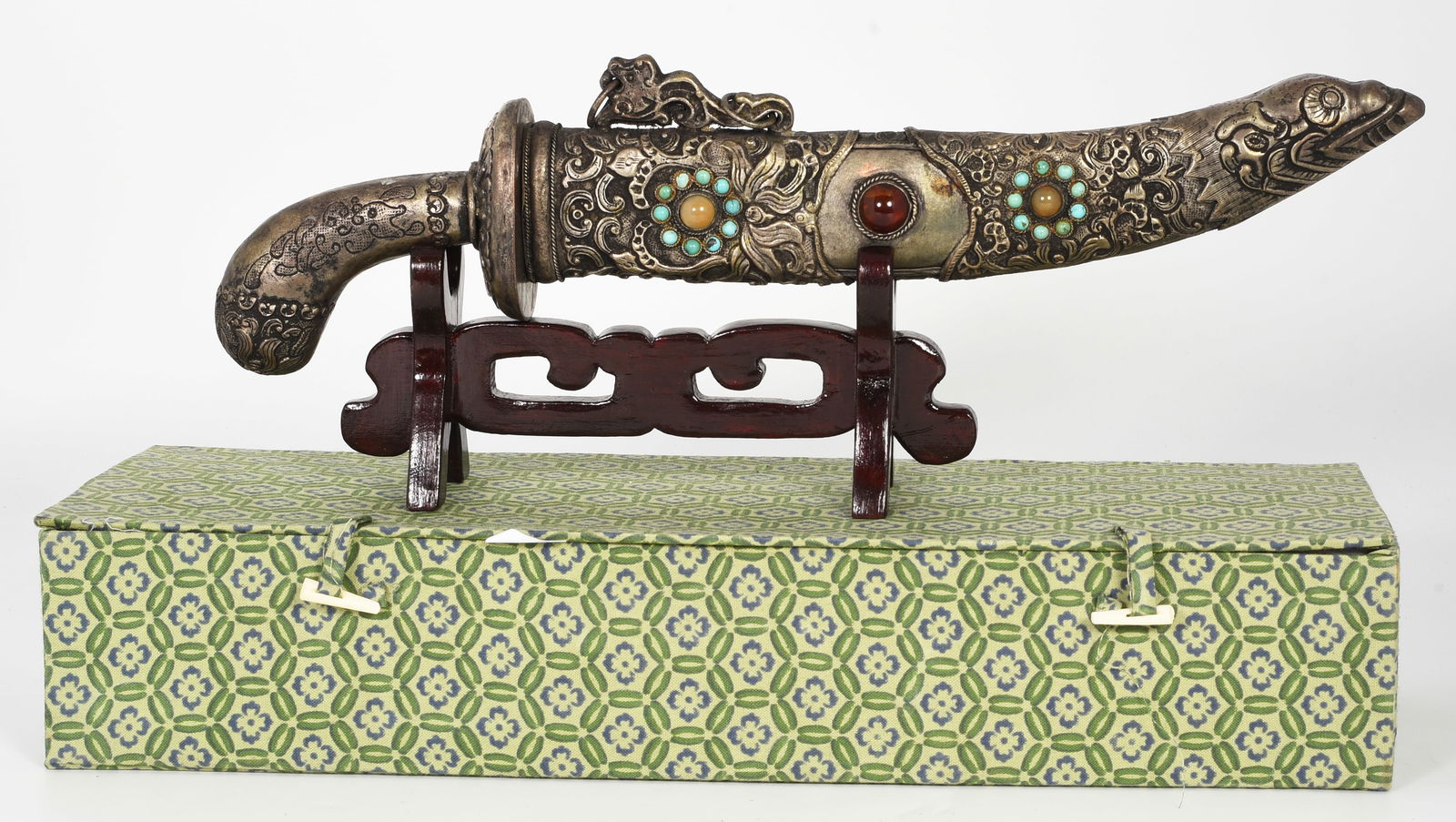 Chinese Jewelled Silver Color Metal Dagger. (1 of 4)