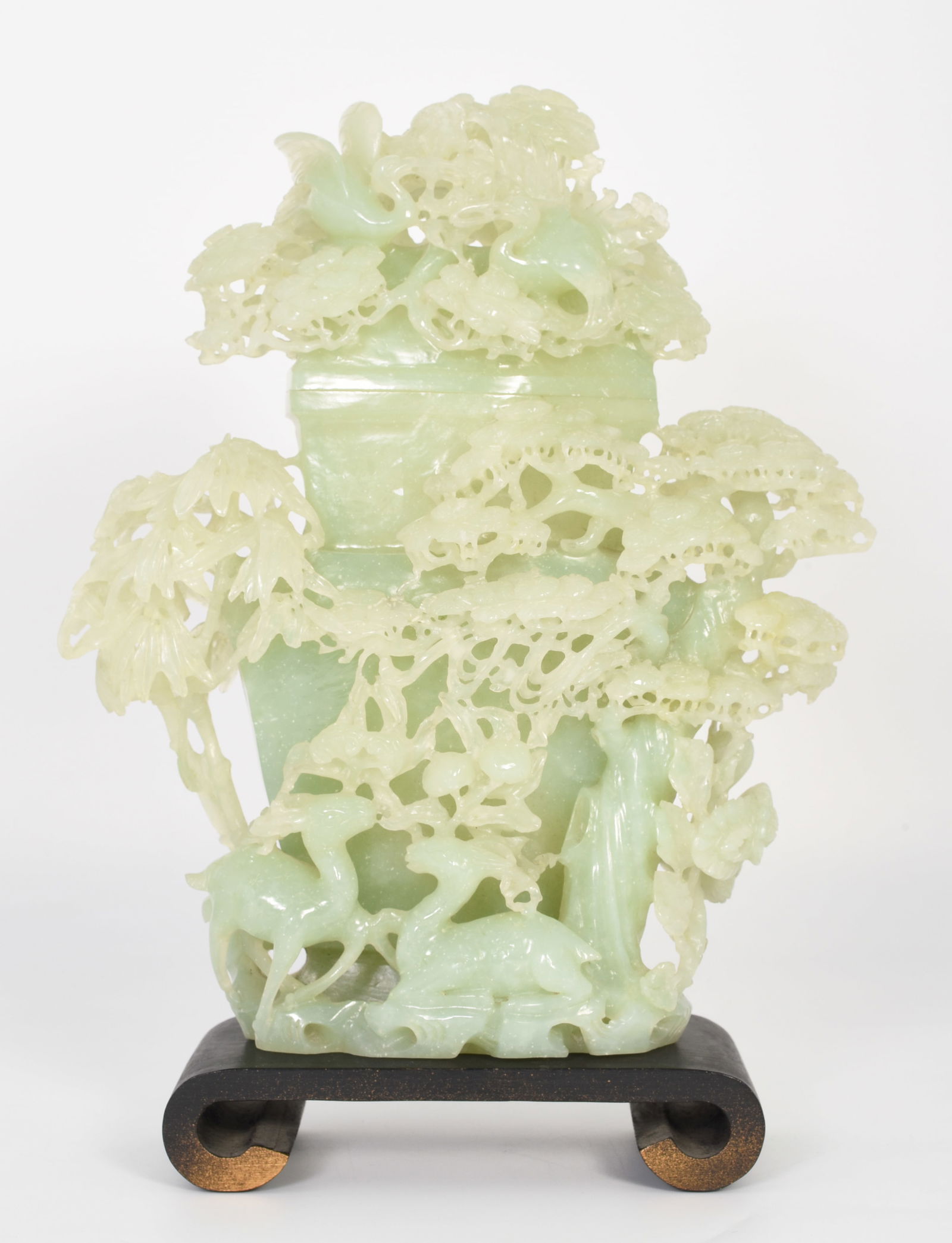 Chinese Carved Serpentine Jade Urn w/Deer Figures. (1 of 5)