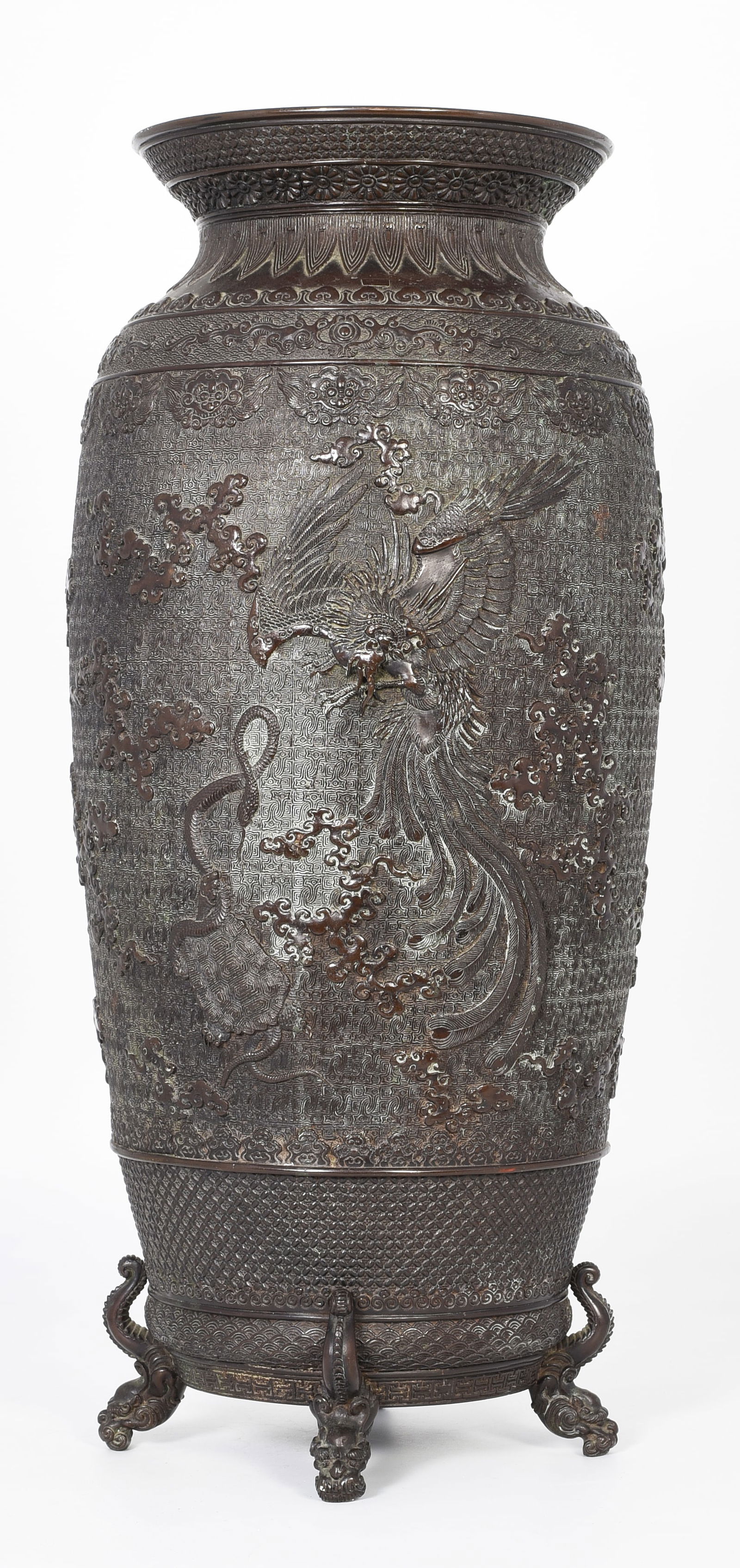 Japanese Meiji Period Bronze Vase, Phoenix Design. (1 of 6)