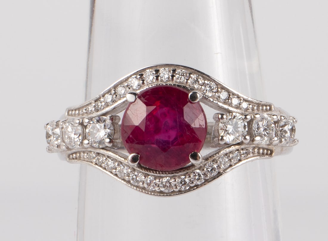 14K White Gold, Ruby & Diamond Ring. (1 of 7)