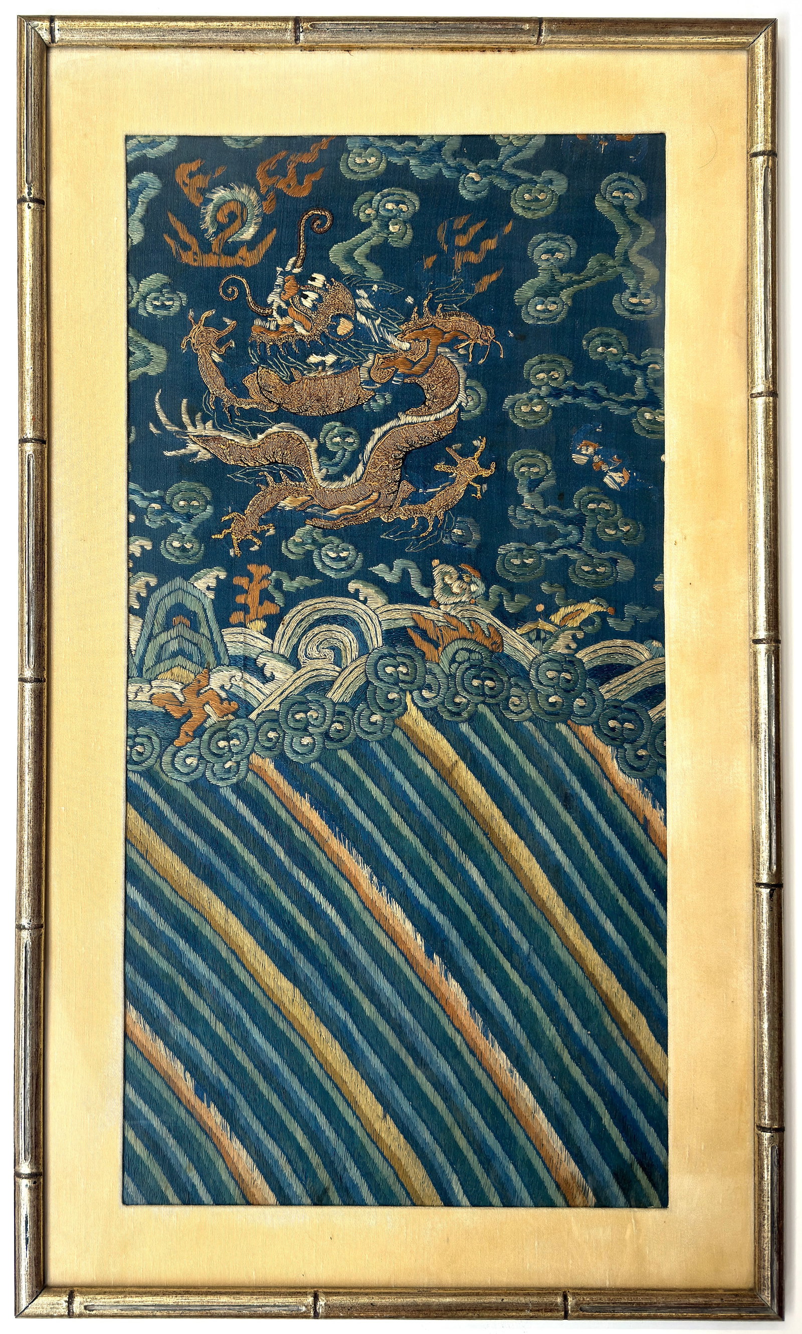 Old Chinese Embroidery w/ Dragon Design, Framed. (1 of 2)