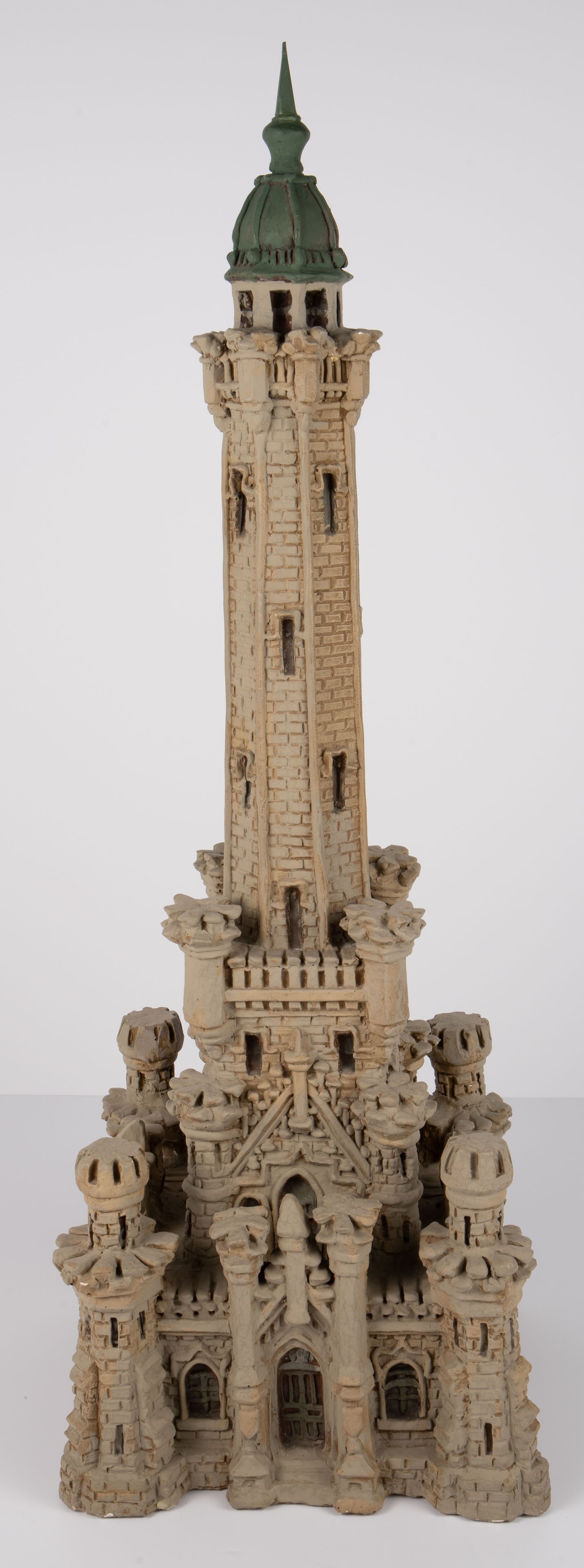 Unsigned Zani Jacobsen Chicago Water Tower.: Alice Zani Jacobsen (1928-1993) was well-known for her plaster sculptures of Chicago buildings and landmarks. This particular piece appears to be unsigned. The spire has been repaired in two places, t