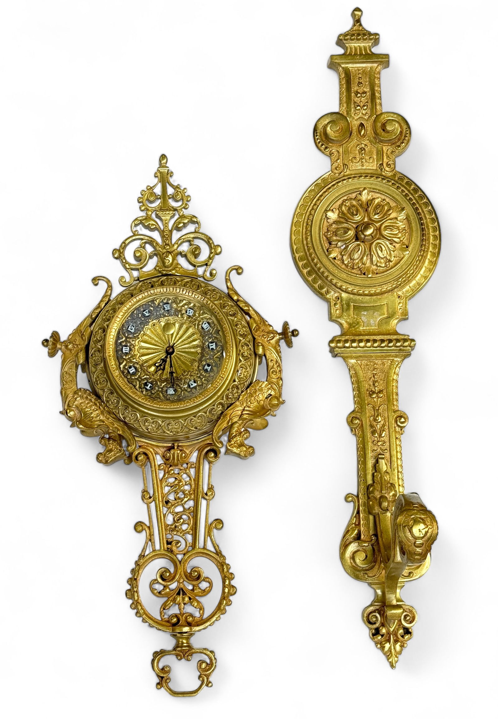 Lot: Gilt Metal Wall Clock & Large Sconce. (1 of 3)