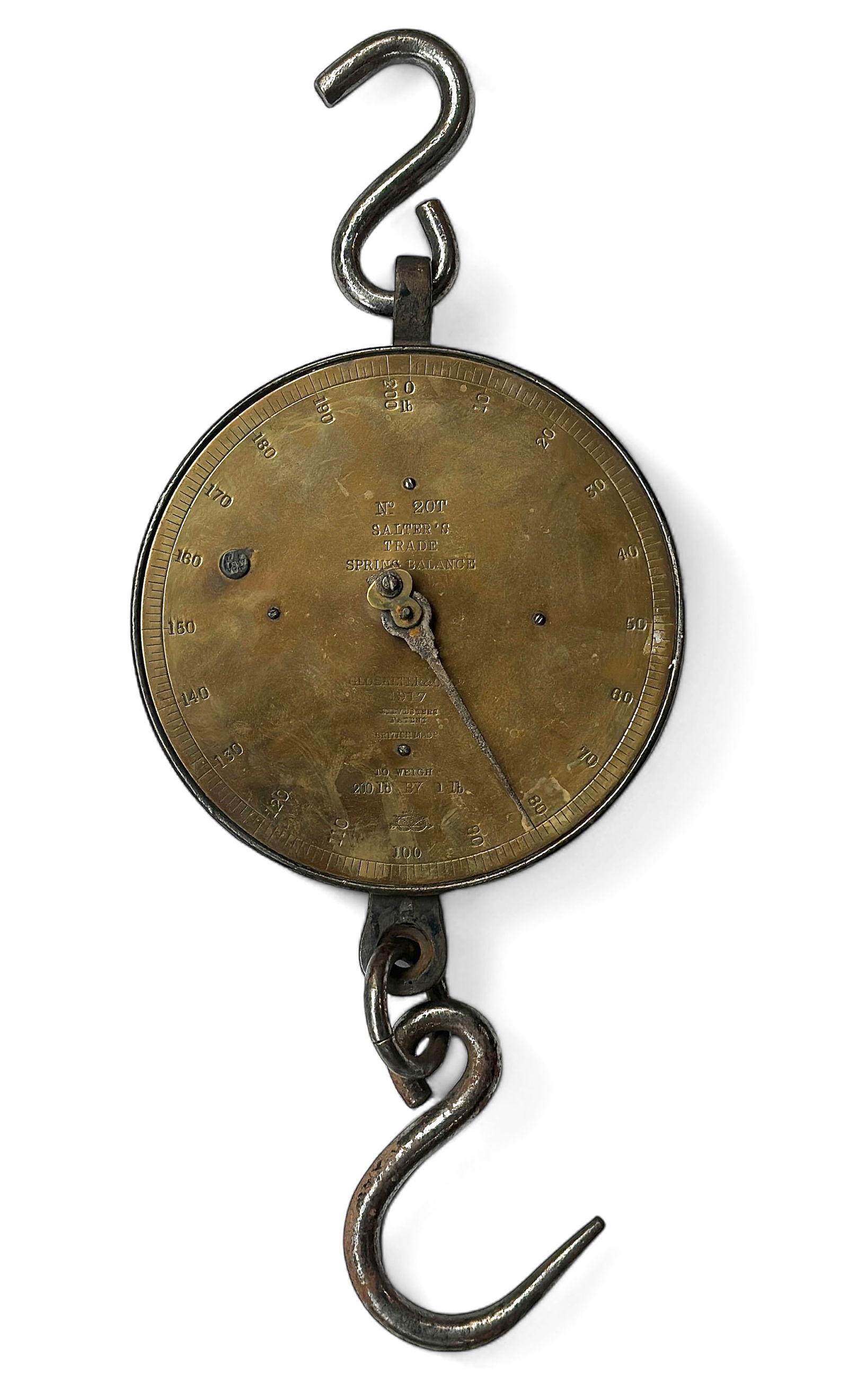 Antique Salter 200 Pound Hanging Scale w/ Brass. (1 of 3)