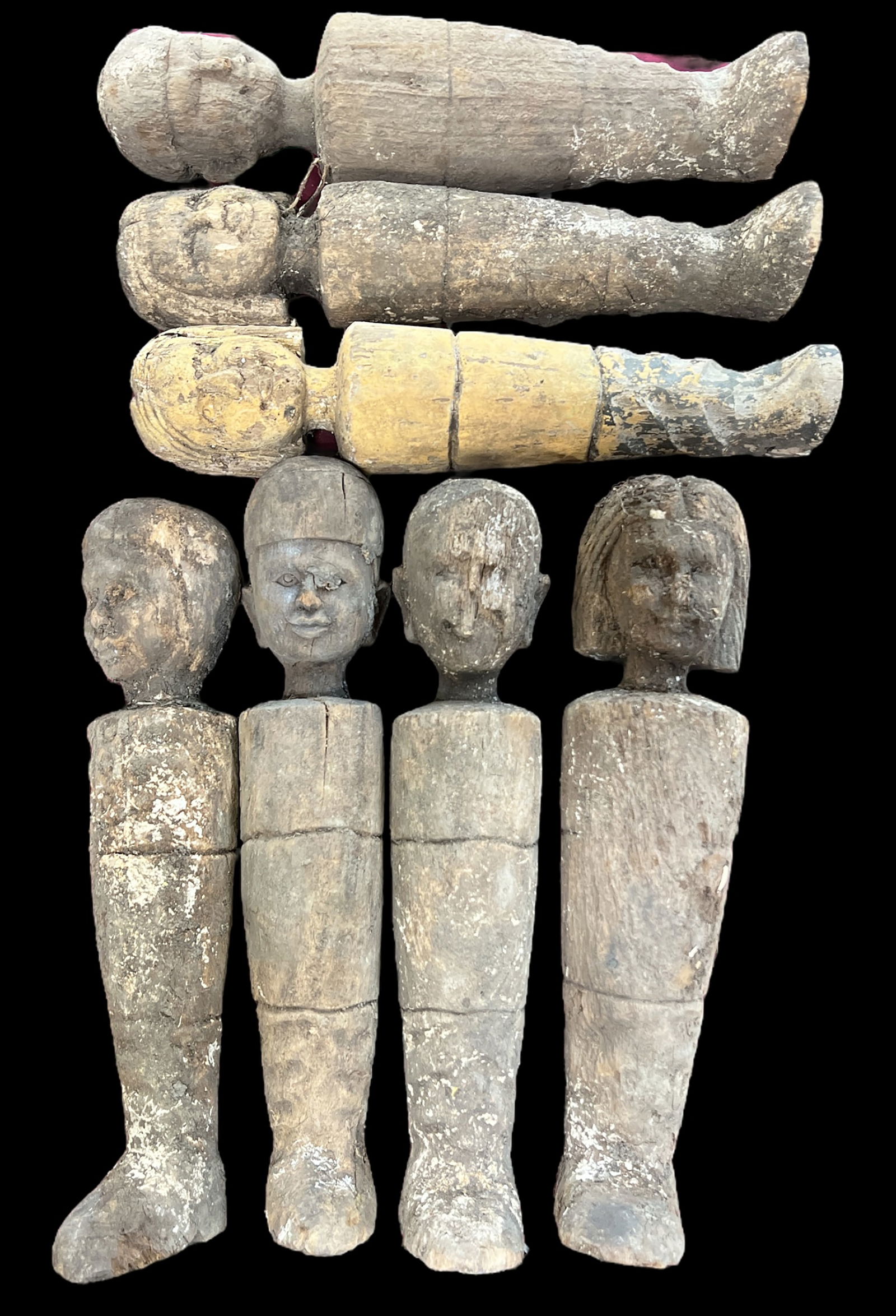 7 Folk Art Style Surrealist Child Wood Sculptures. (1 of 4)