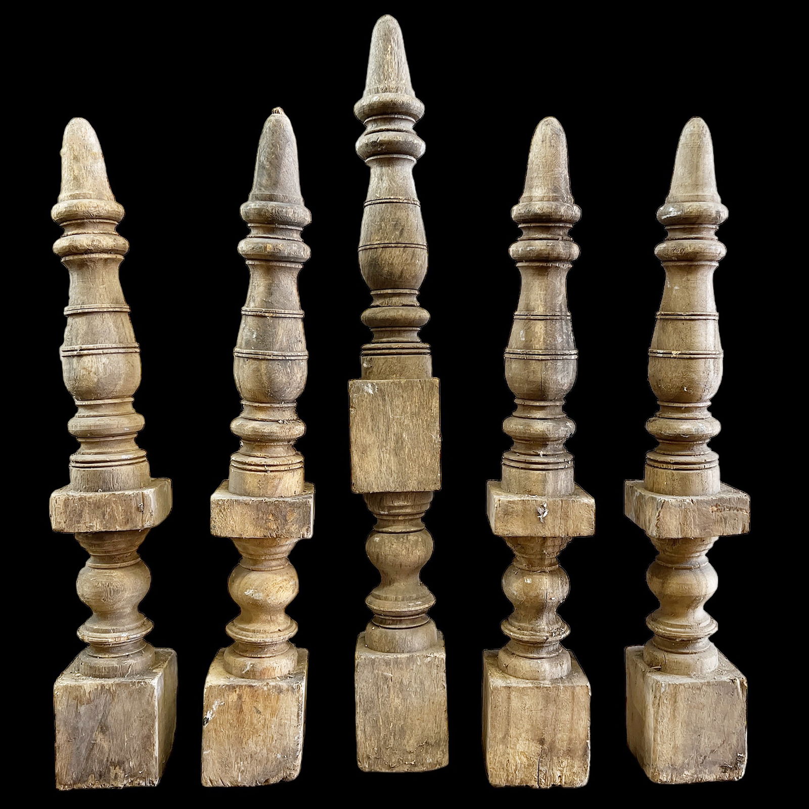 Lot of 5 Carved Wood Table Legs or Pillars. (1 of 2)