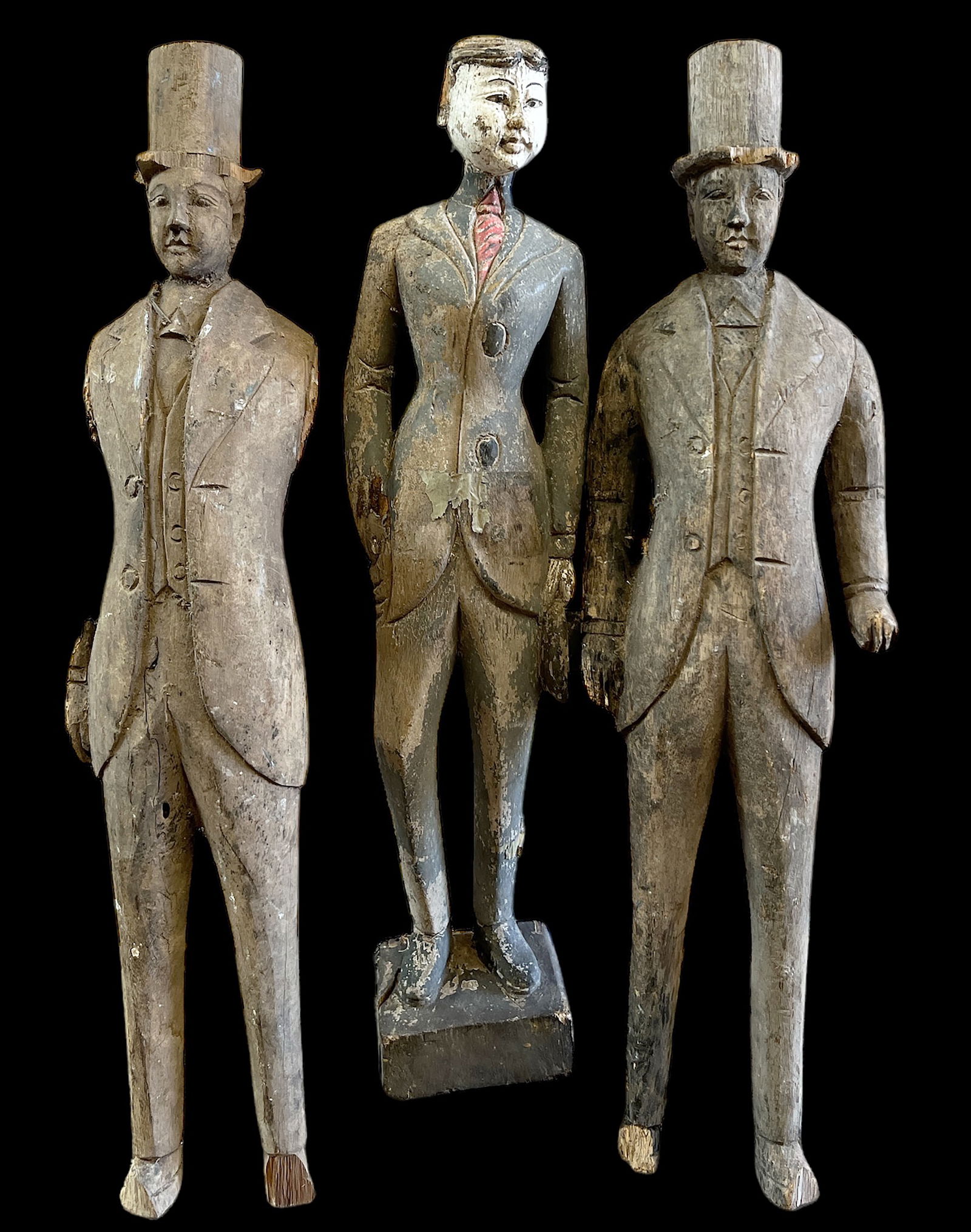 3 Folk Art Style Carved Wood Men Sculptures. (1 of 4)