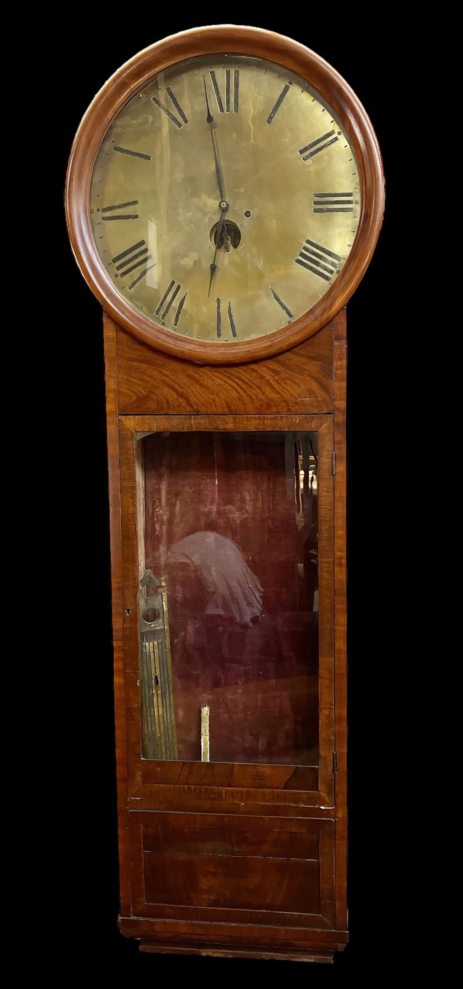 Massive Brass Face Antique Wall Clock - Over 6'. (1 of 2)