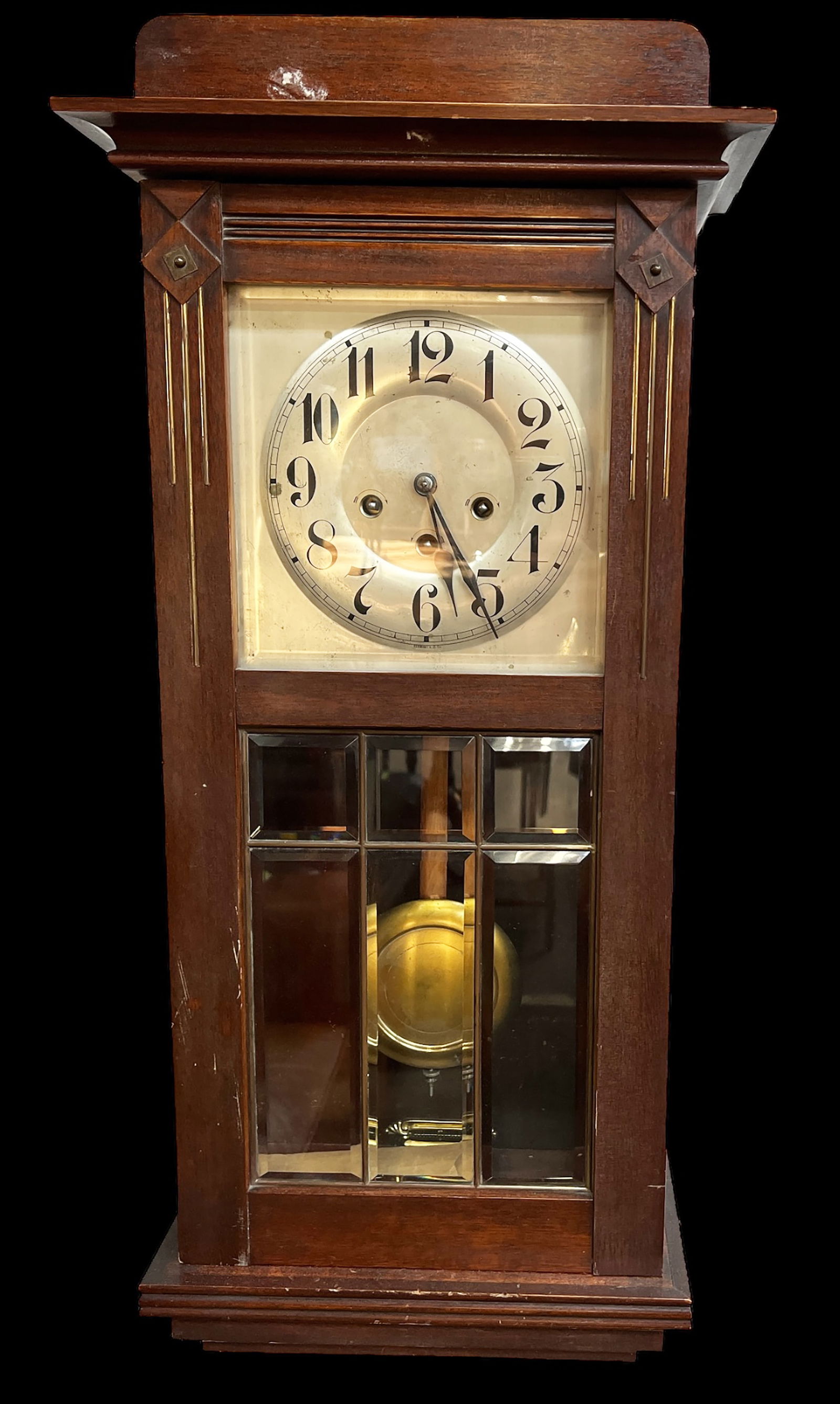 Vintage German Wall Clock w/ Bevelled Glass Front. (1 of 3)