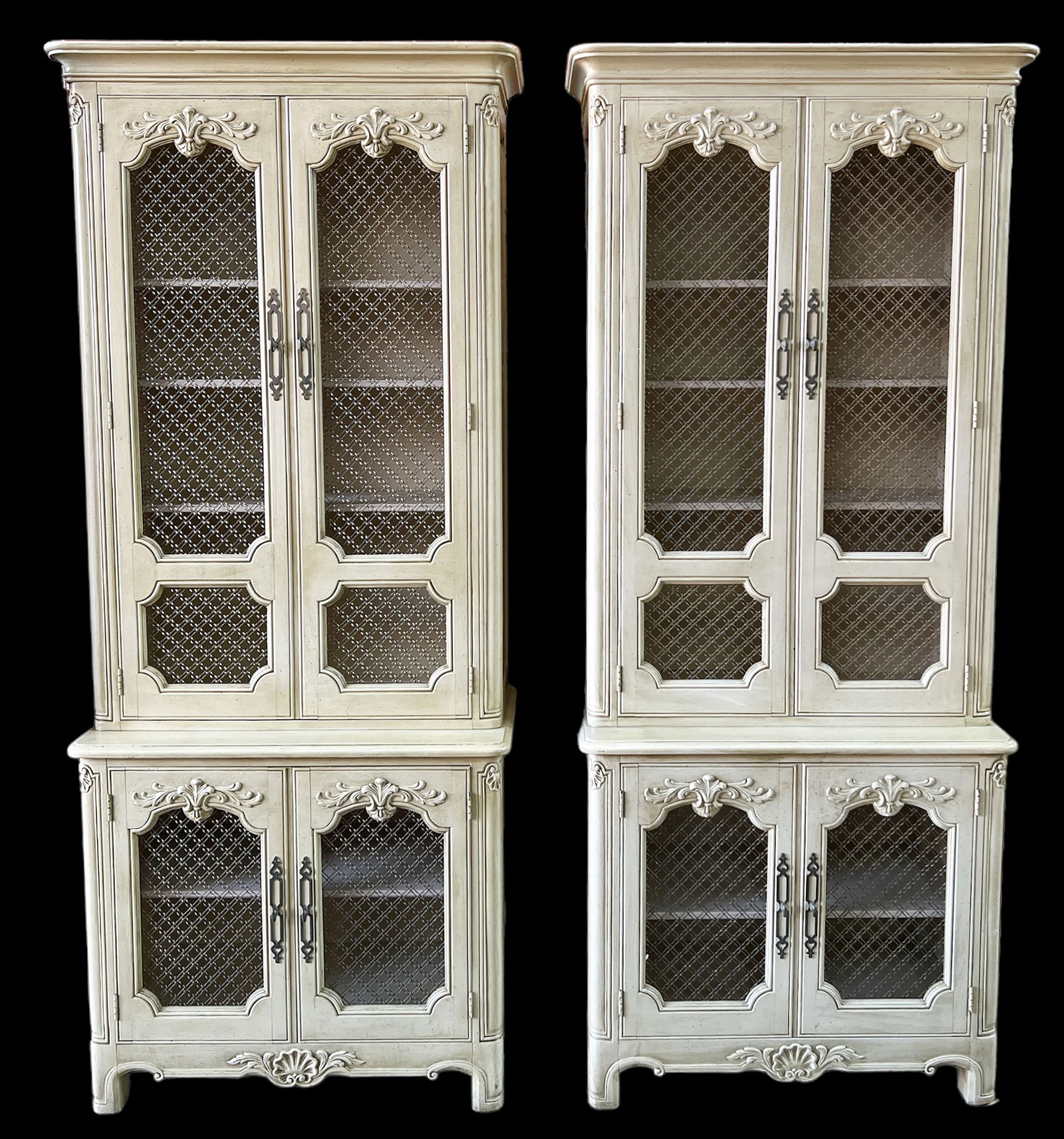 Pair of Beige Painted Wire Door Display Cabinets. (1 of 2)