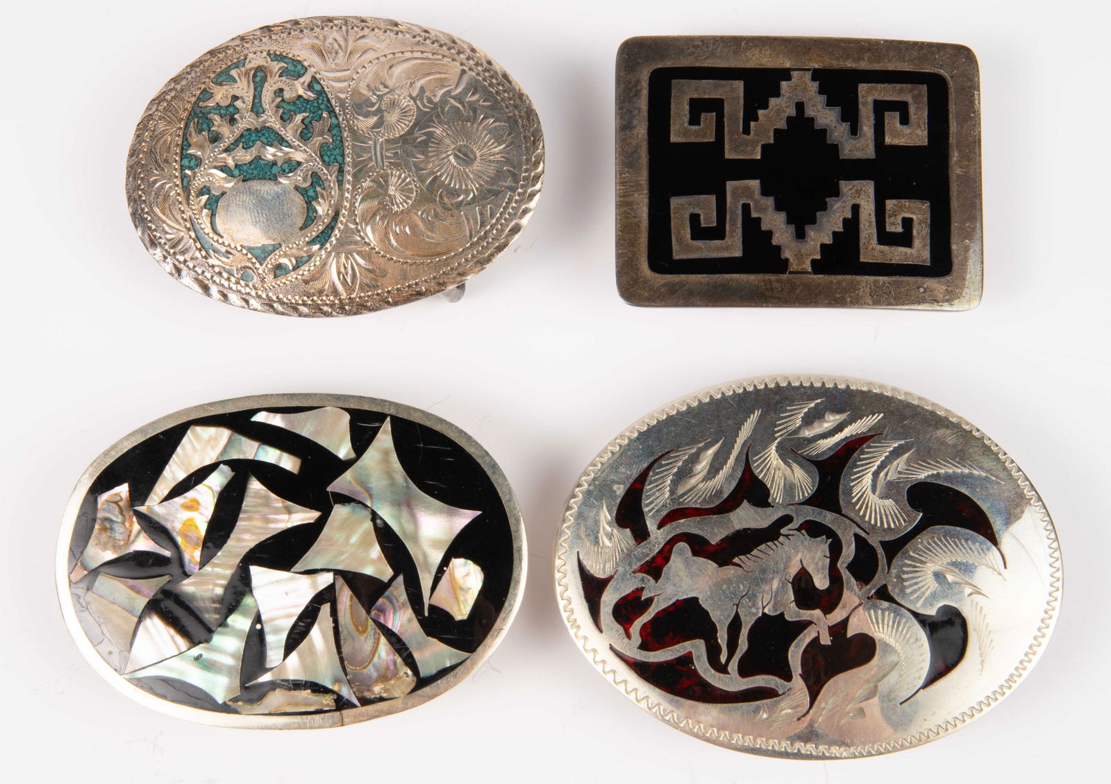 4 Belt Buckles - 2 Mexican Sterling Silver. (1 of 5)