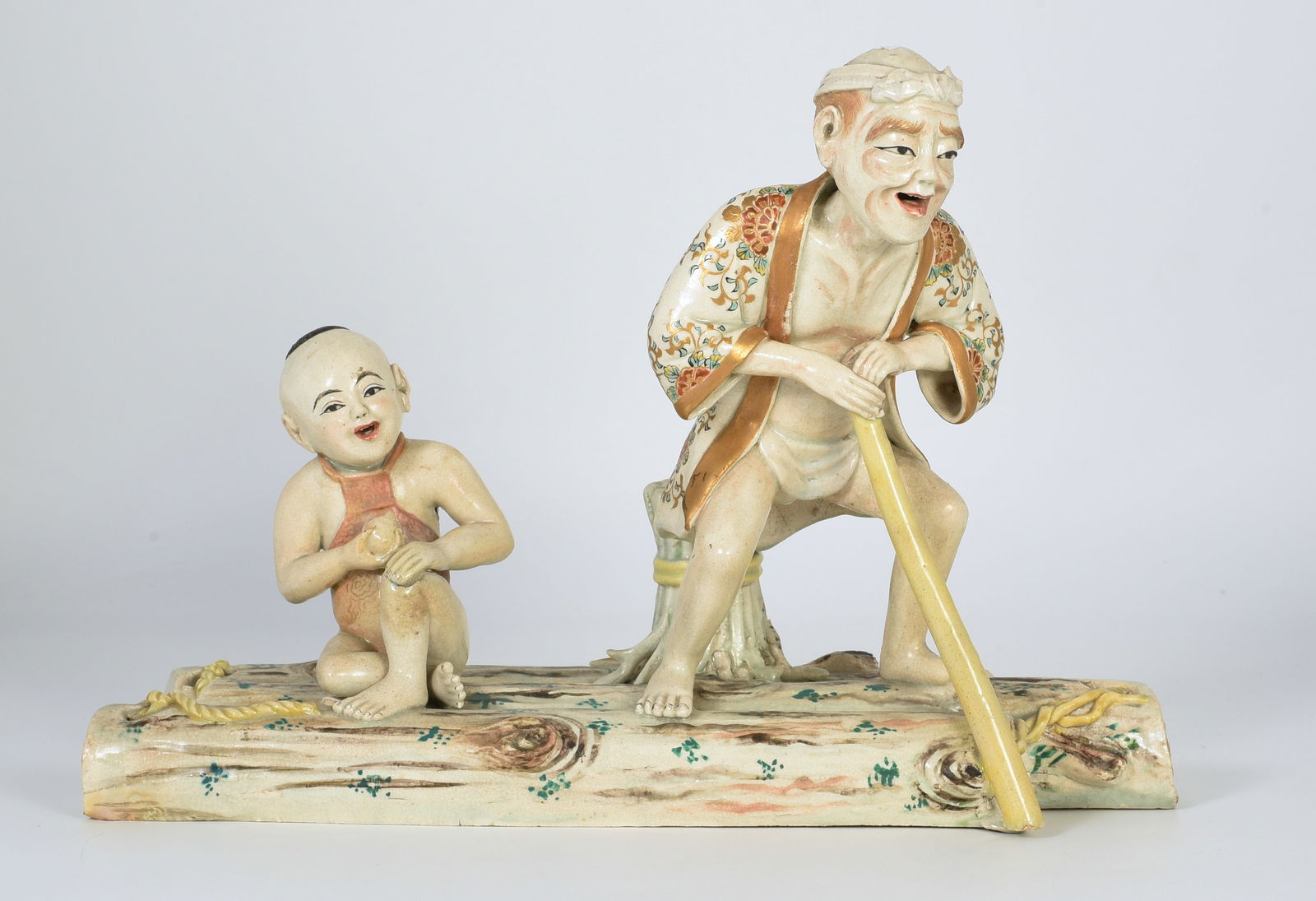 Satsuma Porcelain Japanese Boy, Man on Raft Figure (1 of 5)