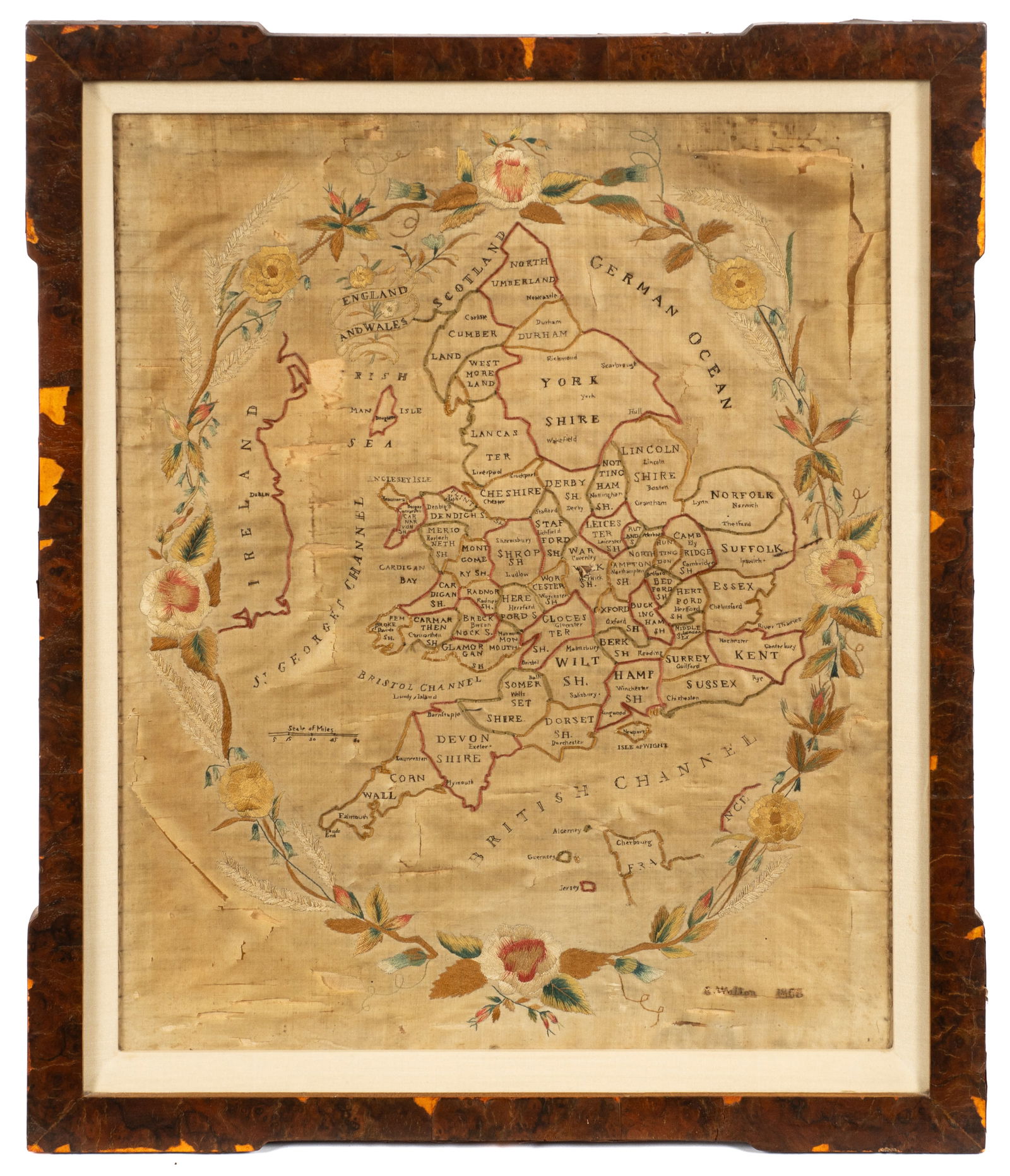 19th Century Embroidered Map Sampler. (1 of 6)