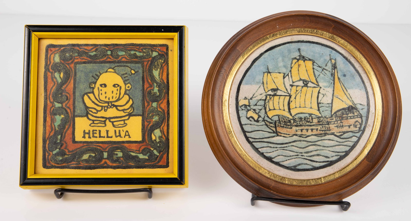 Lot of 2 Paul Revere Pottery Tiles, Framed. (1 of 3)