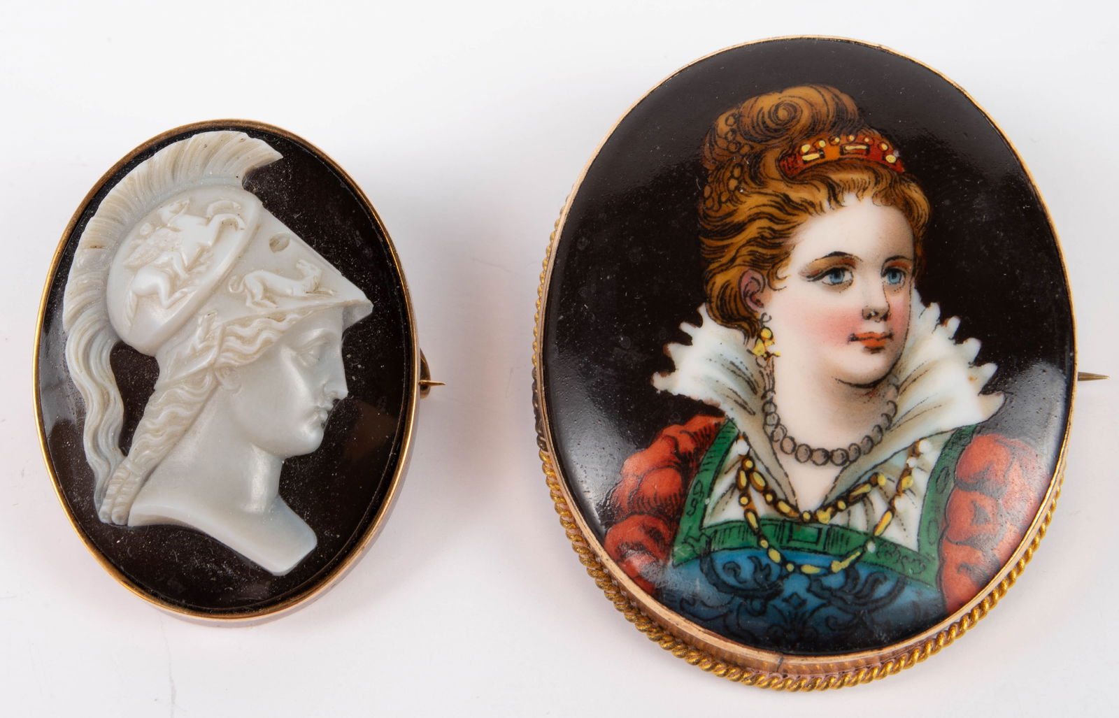 Lot of 2 Vintage Brooches - 10K Gold, Hand-Painted (1 of 2)