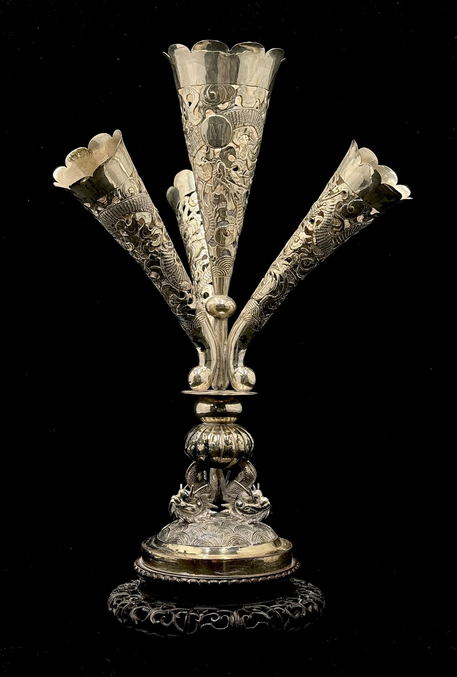 Chinese Silver Epergne w/ Sea Dragon Base. (1 of 5)