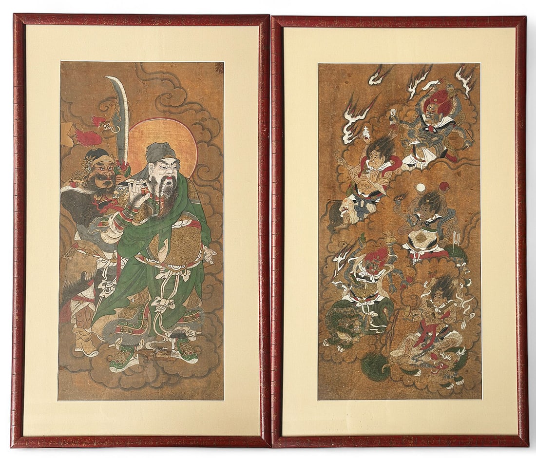 Lot of 2 Old Chinese Temple Wall Paintings. (1 of 5)