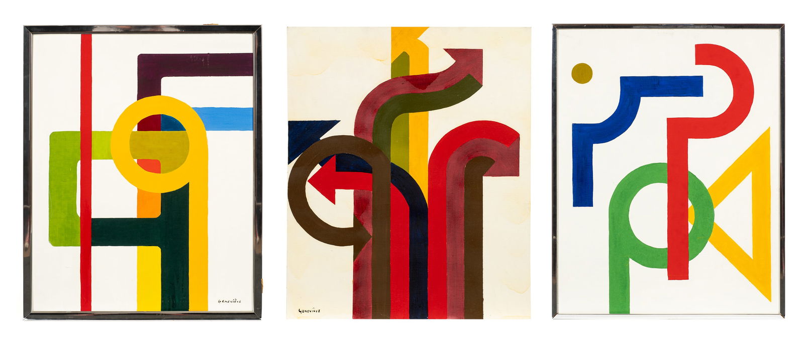 Lot of 3 Abstract Paintings, Sgd. Genevieve. (1 of 14)