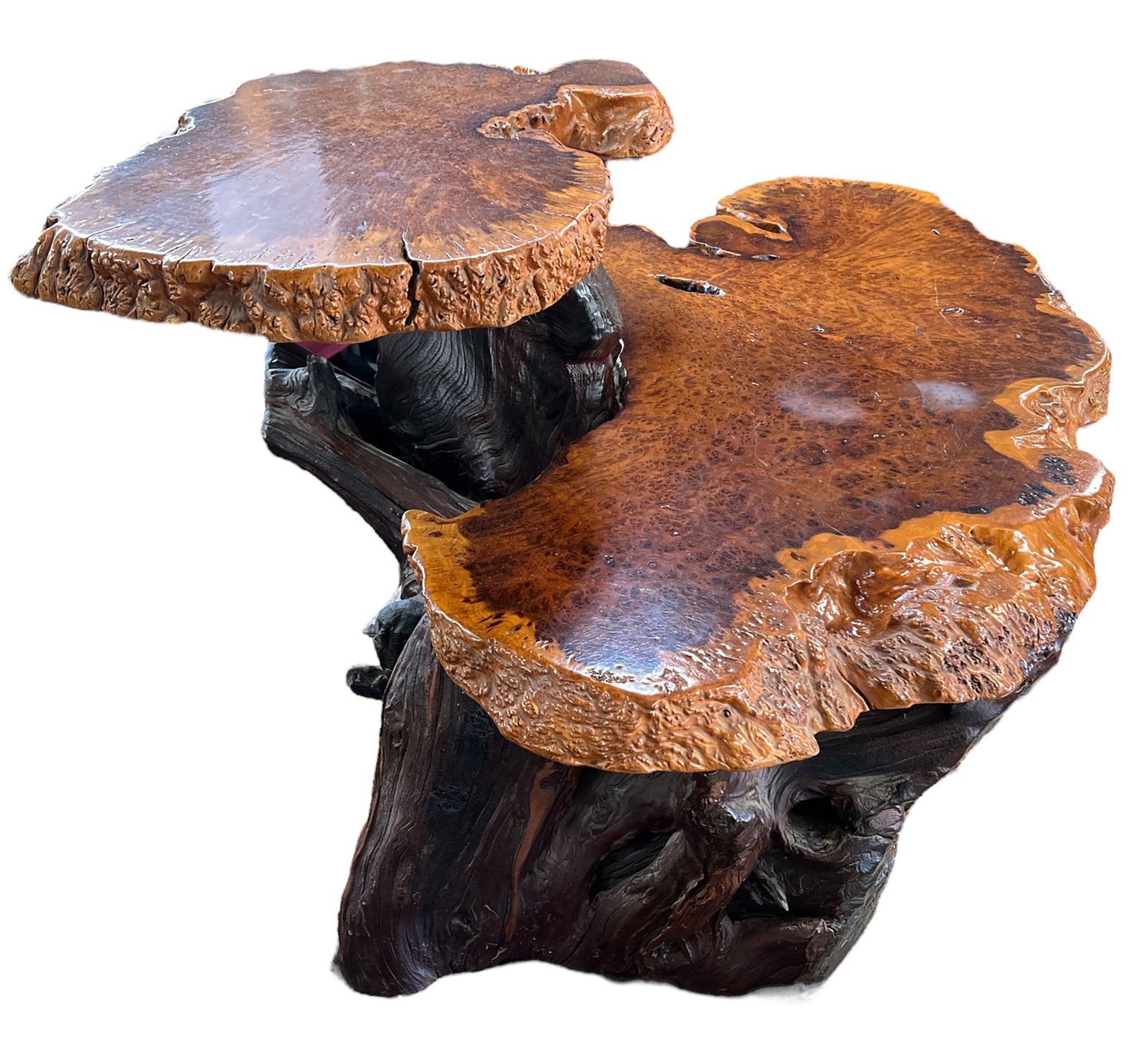 2-Tier California Redwood Burled Slab Coffee Table (1 of 3)