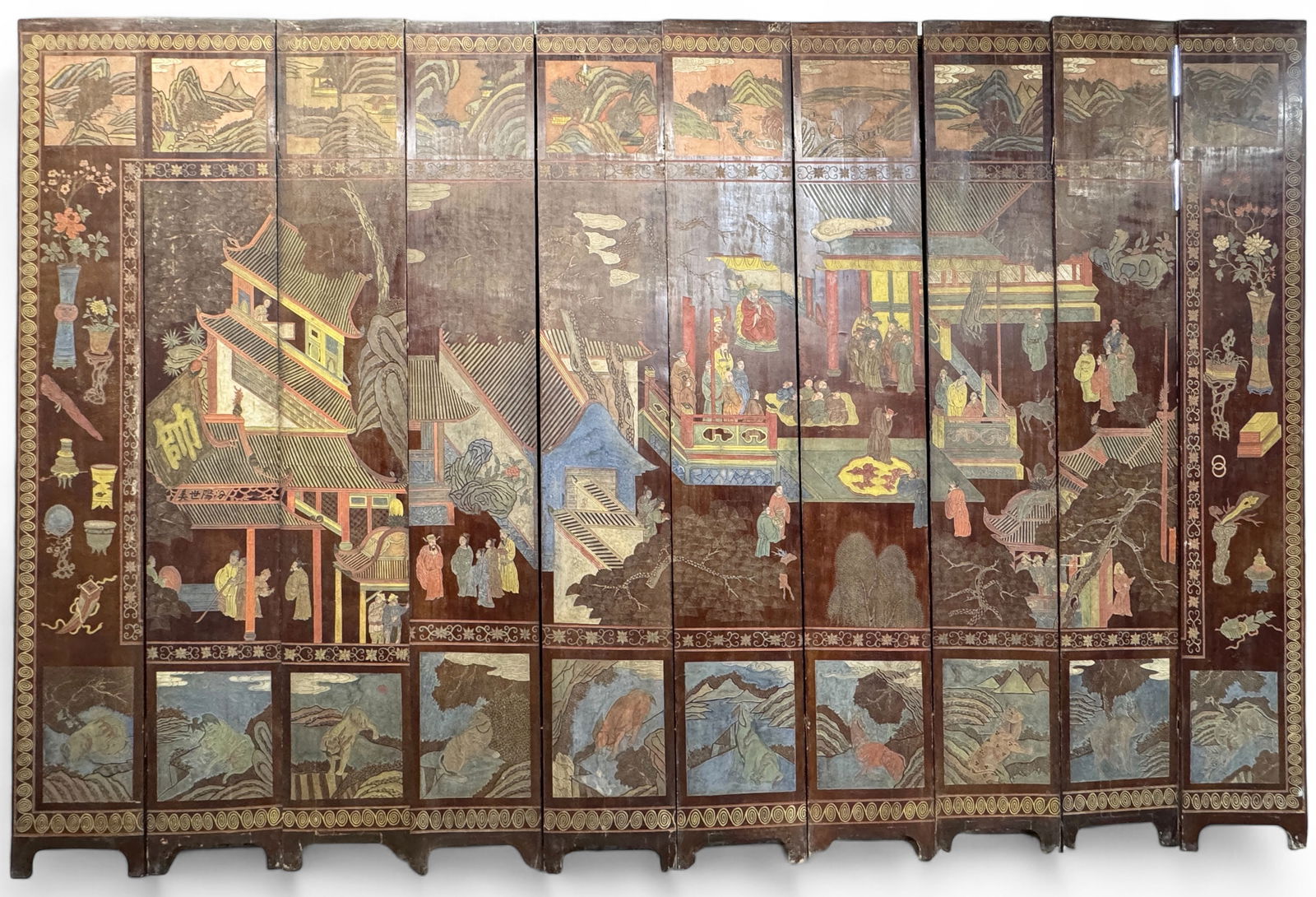 10-Panel Chinese Lacquered Screen. (1 of 8)