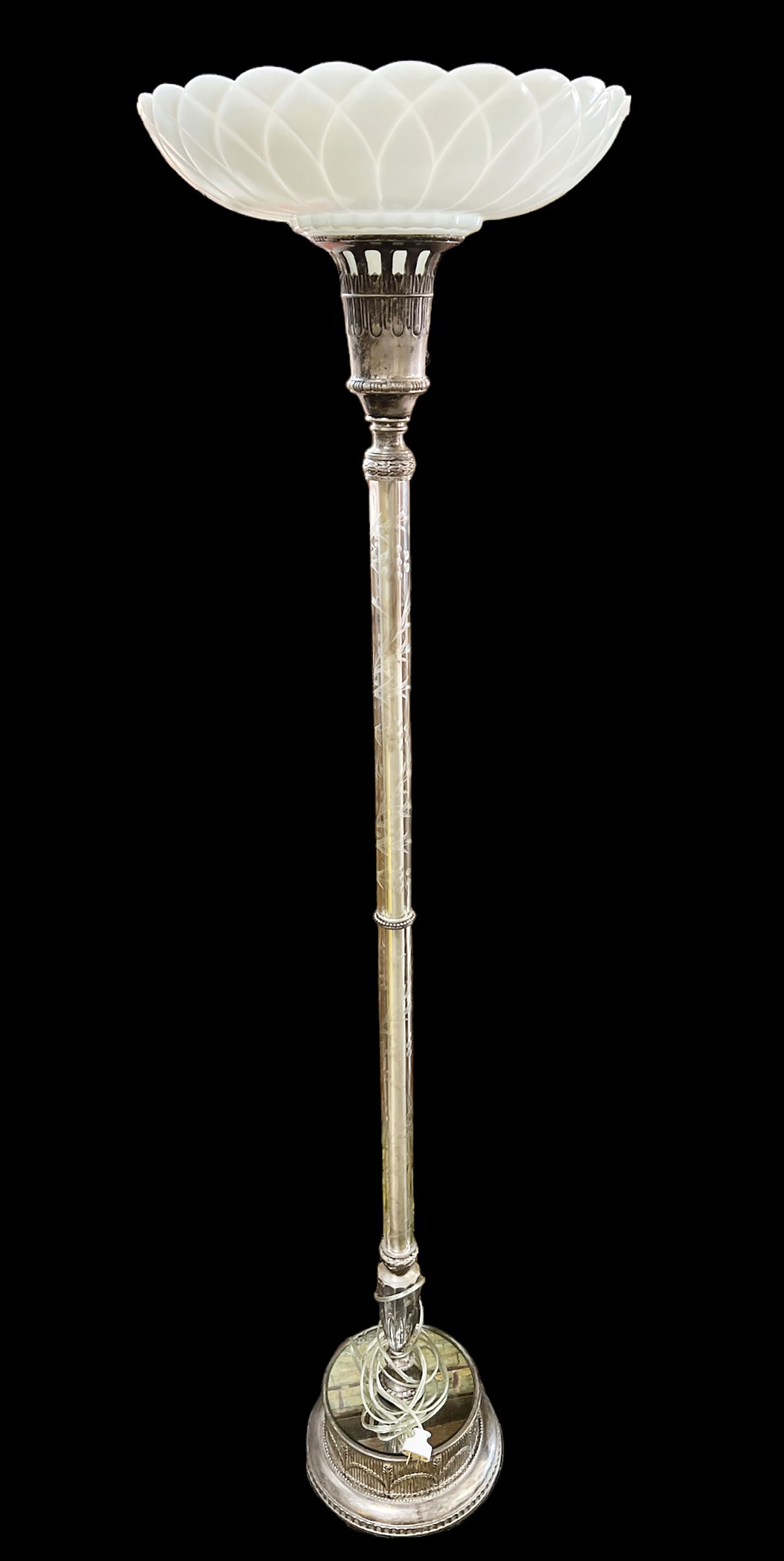 Metal & Etched Glass Antique Torchier Floor Lamp. (1 of 3)