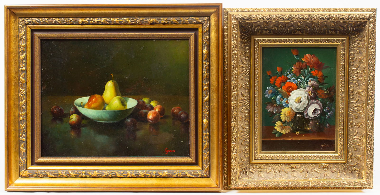 Lot of Two Framed Still Life Paintings, Signed. (1 of 5)