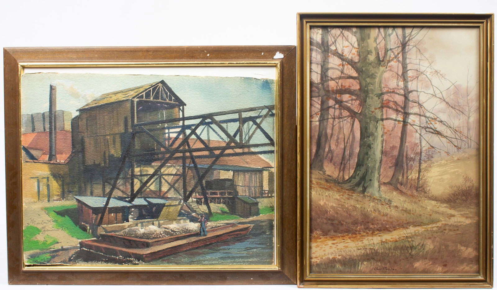 Lot of 2 Watercolors - Industrialist & Trees. (1 of 5)