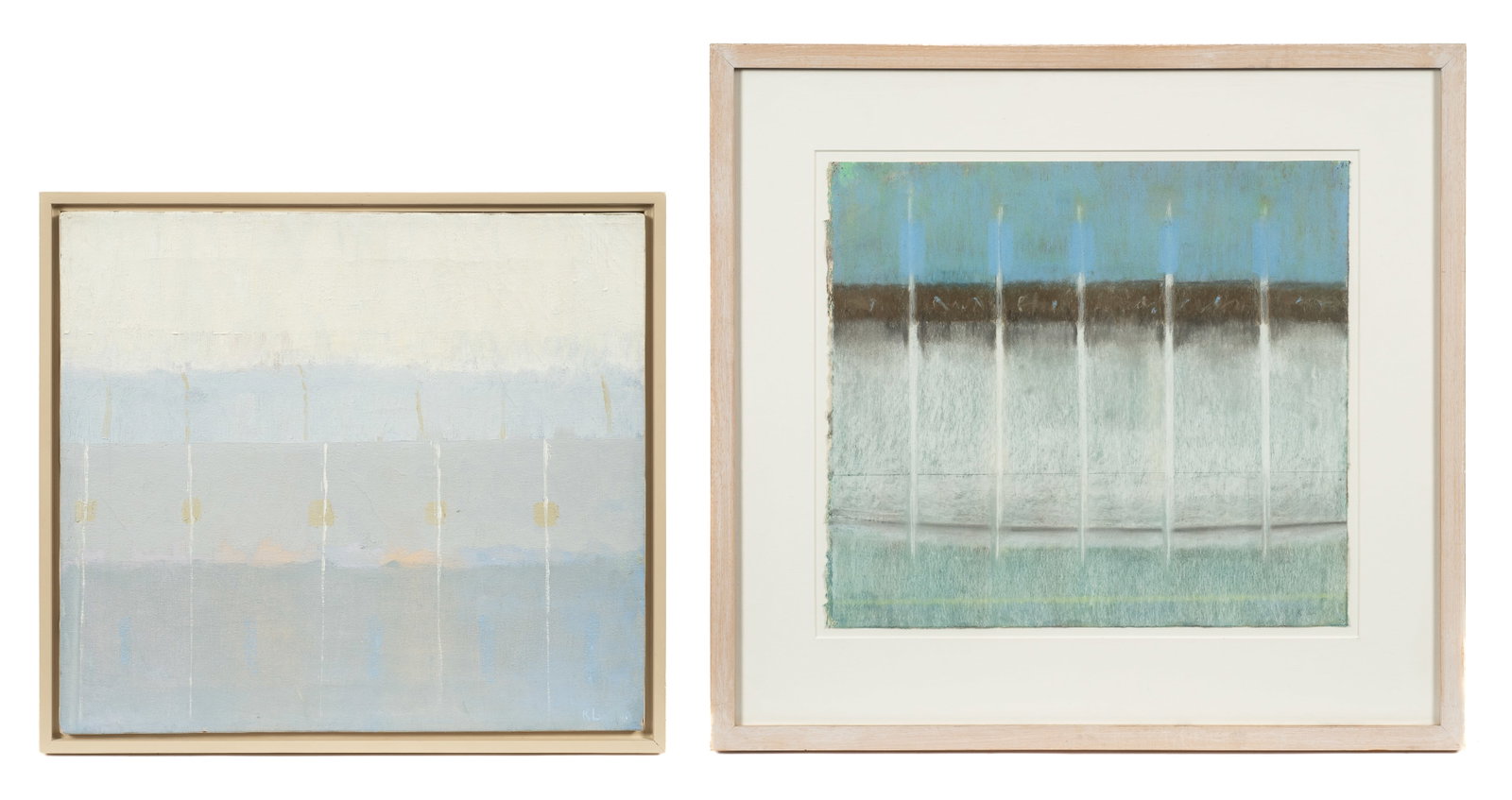 Lot of Two Minimalist Works by Kathleen Loe.: Kathleen Loe (America, b. 1953). This lot contains two minimalist works, both signed in their lower margins. The smaller one is an oil painting on canvas, titled "Aegean Waves", while the other untitl