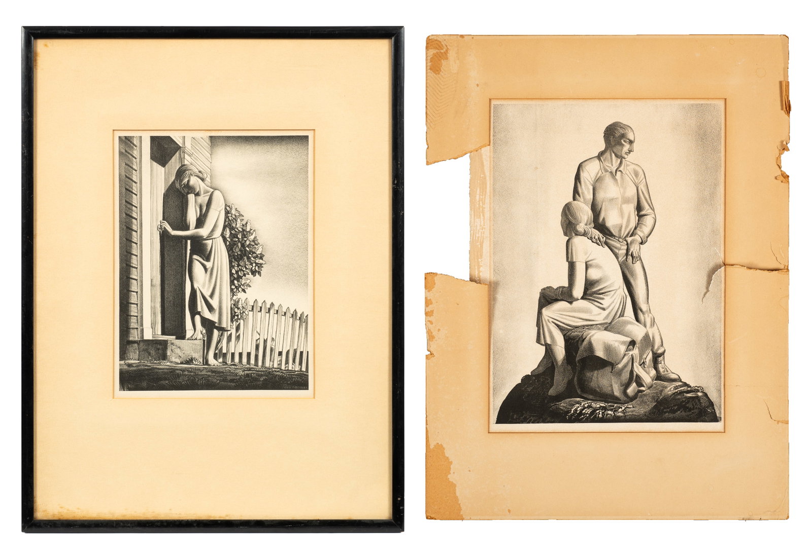 Lot of Two Lithographs After Rockwell Kent.: Rockwell Kent (America, 1882-1971). This lot contains two unsigned lithographs titled "And Now Where" and "And Women Must Weep" (printed by American Artists Group - stamped en verso). The latter is ho