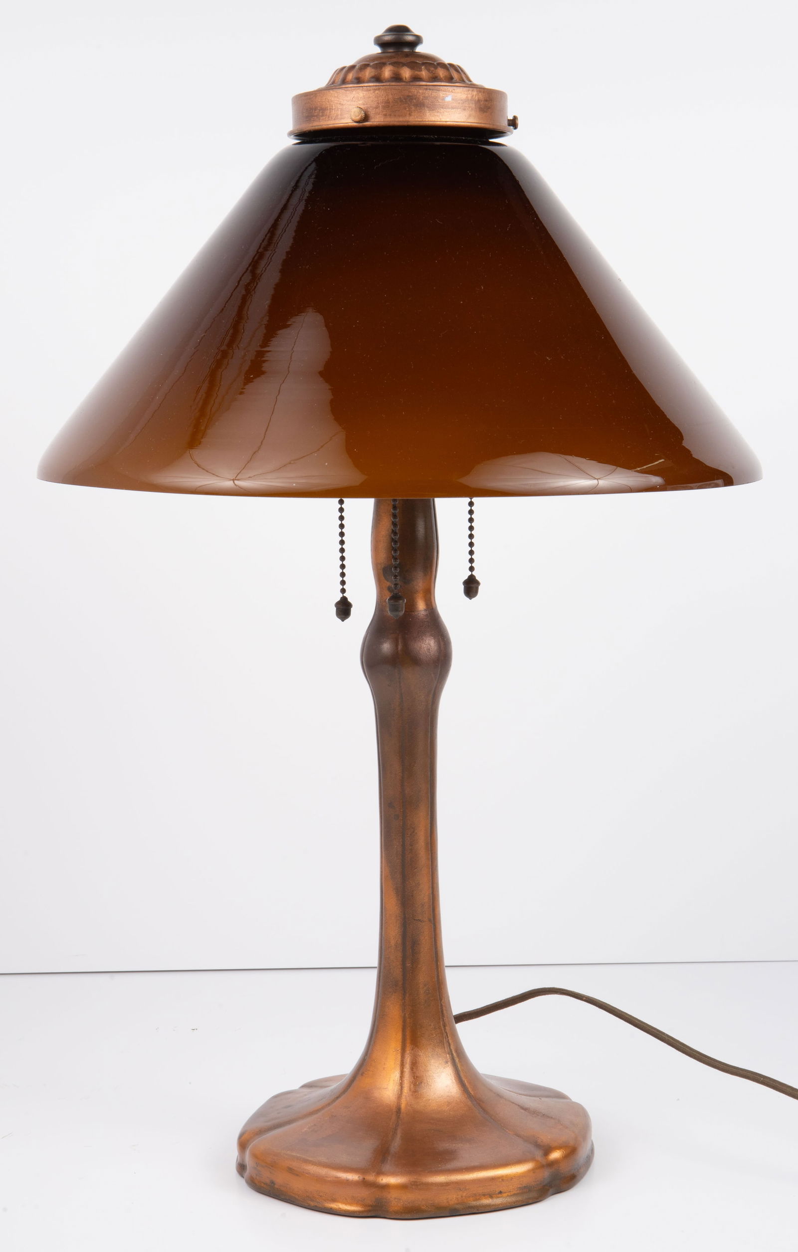 Handel Bronze Table Lamp w/ Amber Colored Shade. (1 of 8)