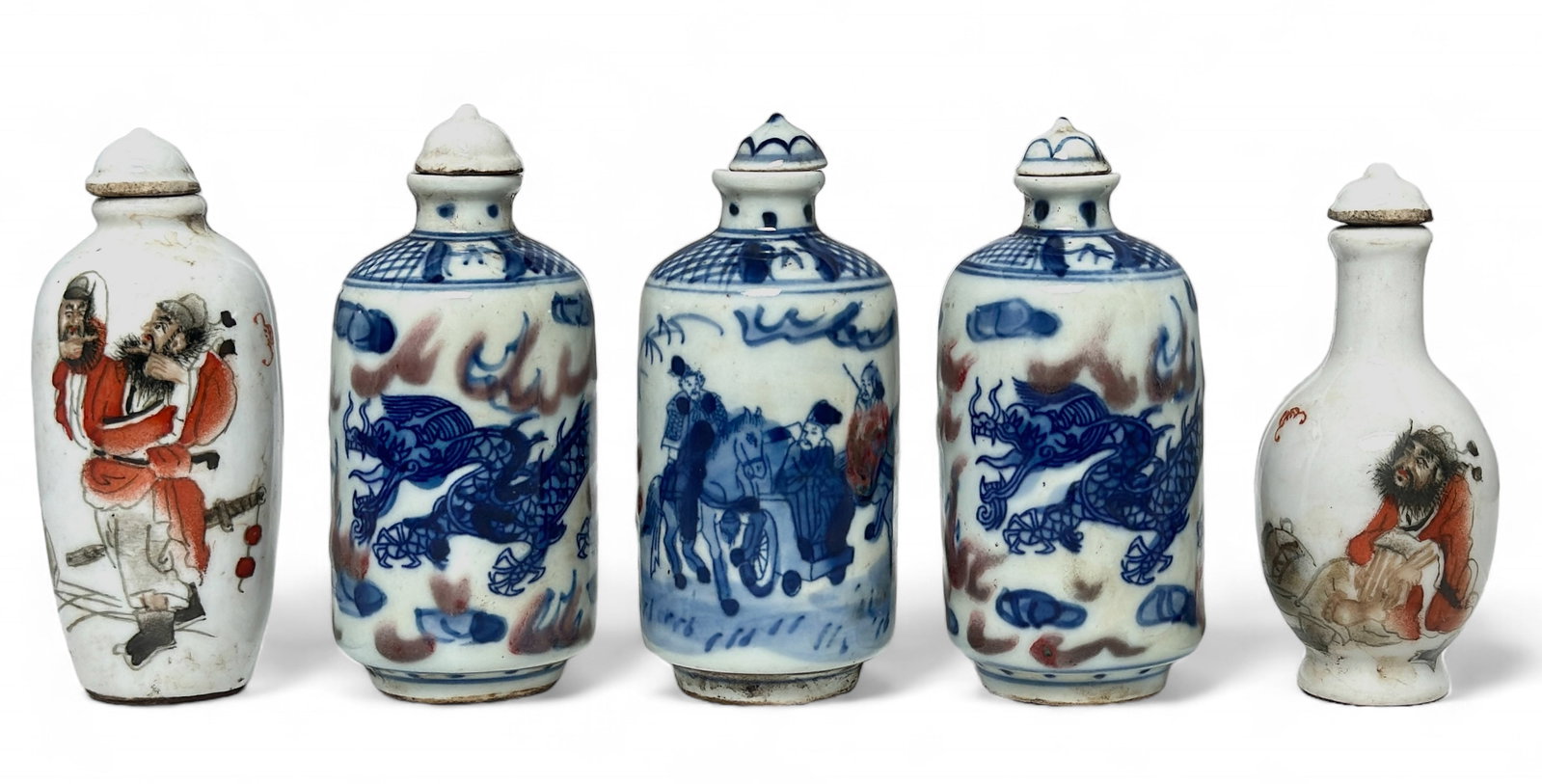 Lot of 4 Chinese Porcelain Snuff Bottles.: The snuff bottles look to be in good overall condition. The tallest snuff bottle measures 3 3/4" tall and 1 1/2" in diameter. In-house shipping is available. Please see our website regarding our in-ho