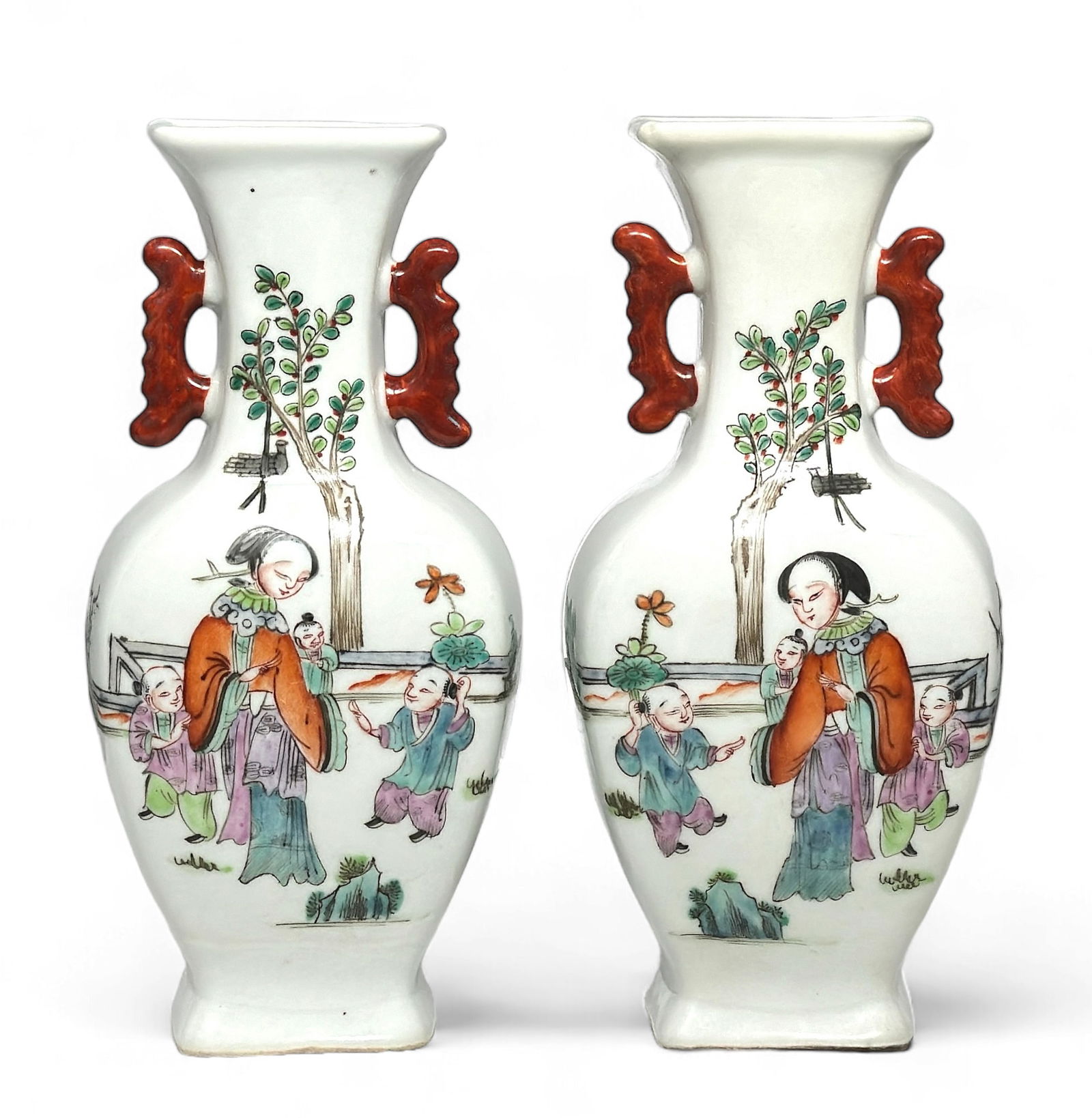 Pair Chinese Porcelain Wall Pockets w/ Vase Shapes (1 of 4)