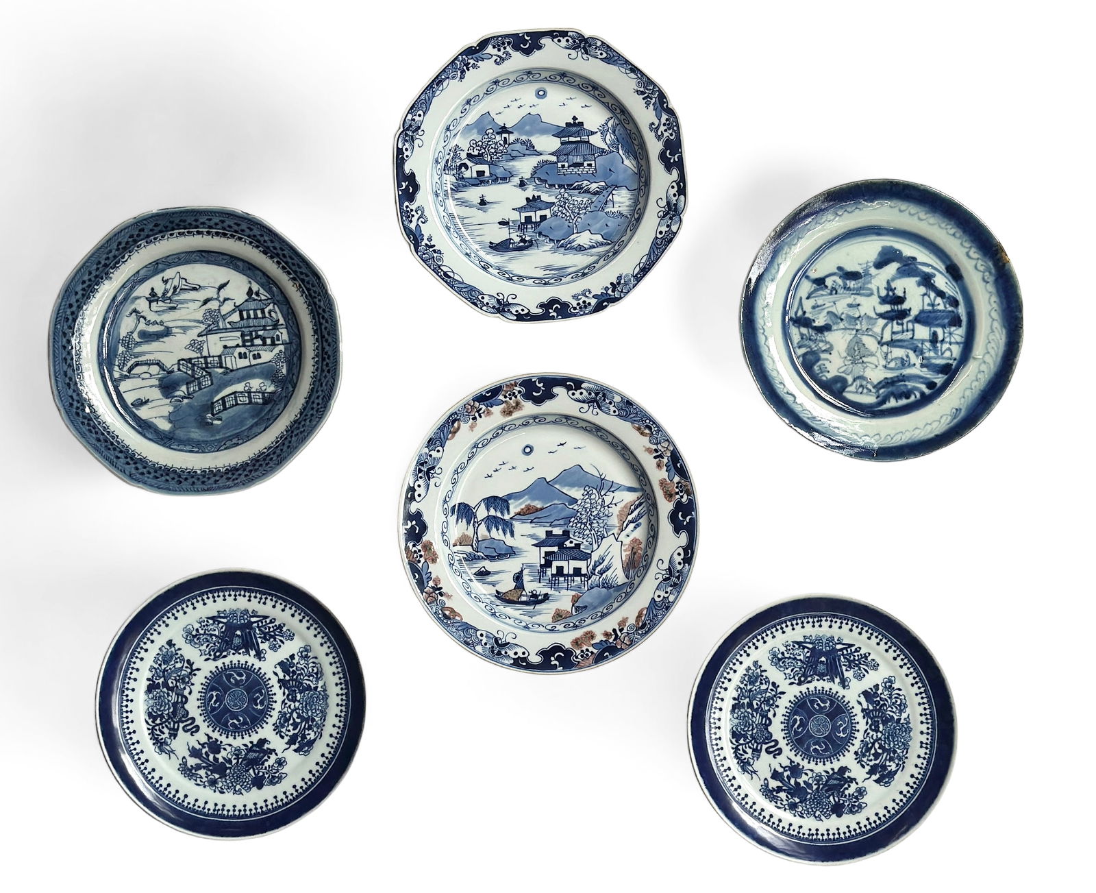 Lot of 6 Asian Blue & White Porcelain Plates. (1 of 2)