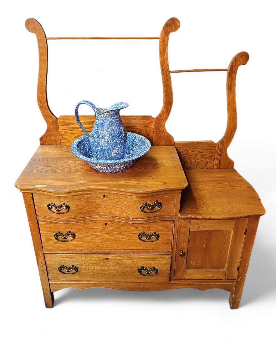 Antique Two-Tier Light Wood Washstand. (1 of 3)