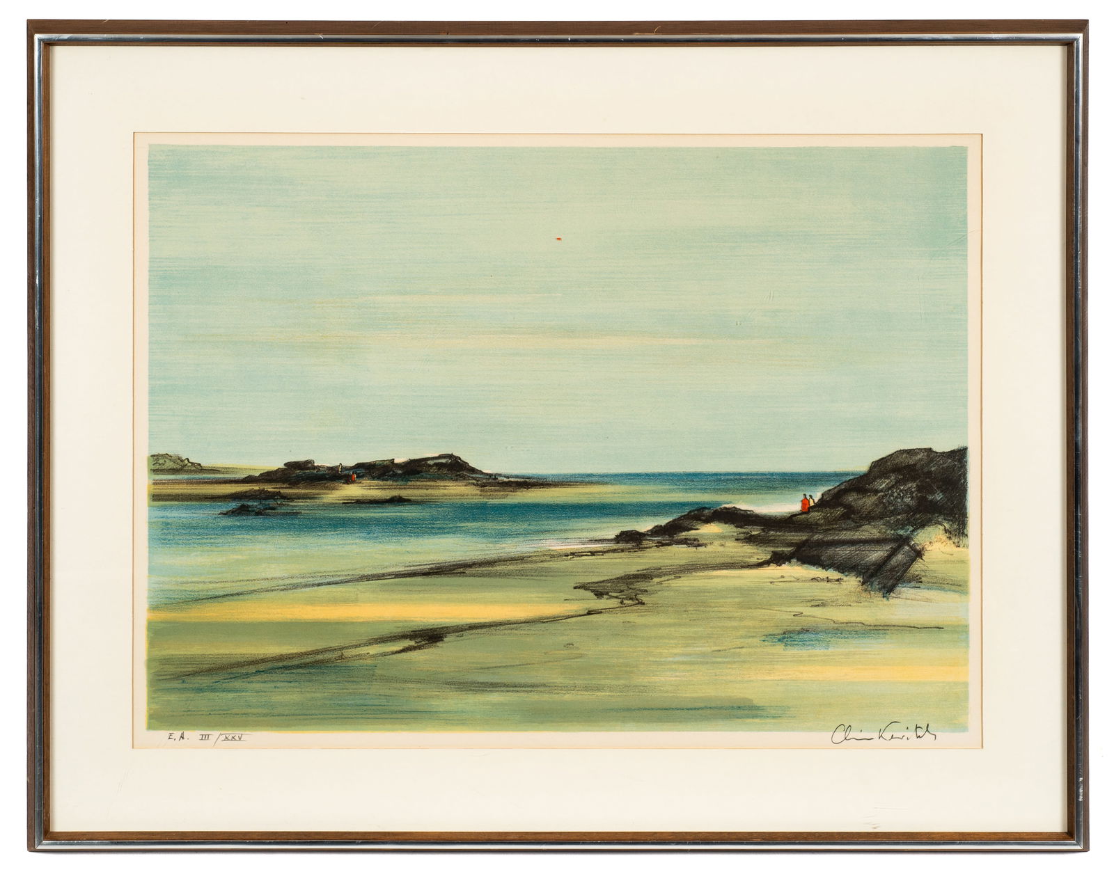 Framed Color Lithograph of Seascape, Signed. (1 of 6)