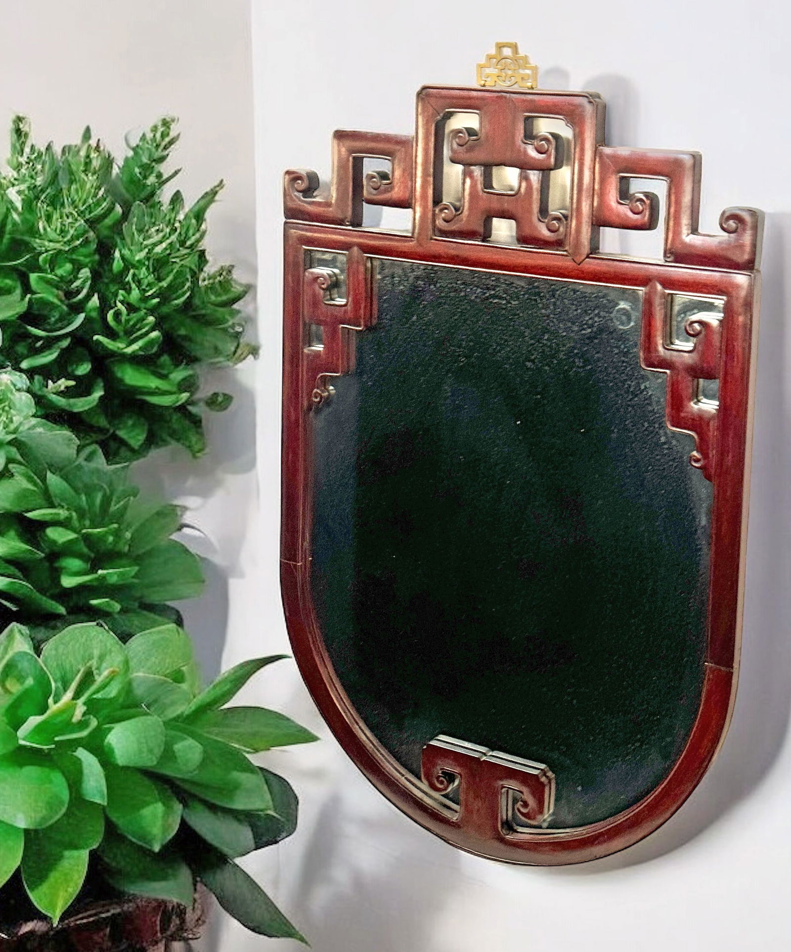Chinese Rosewood Shield Shaped Mirror. (1 of 1)