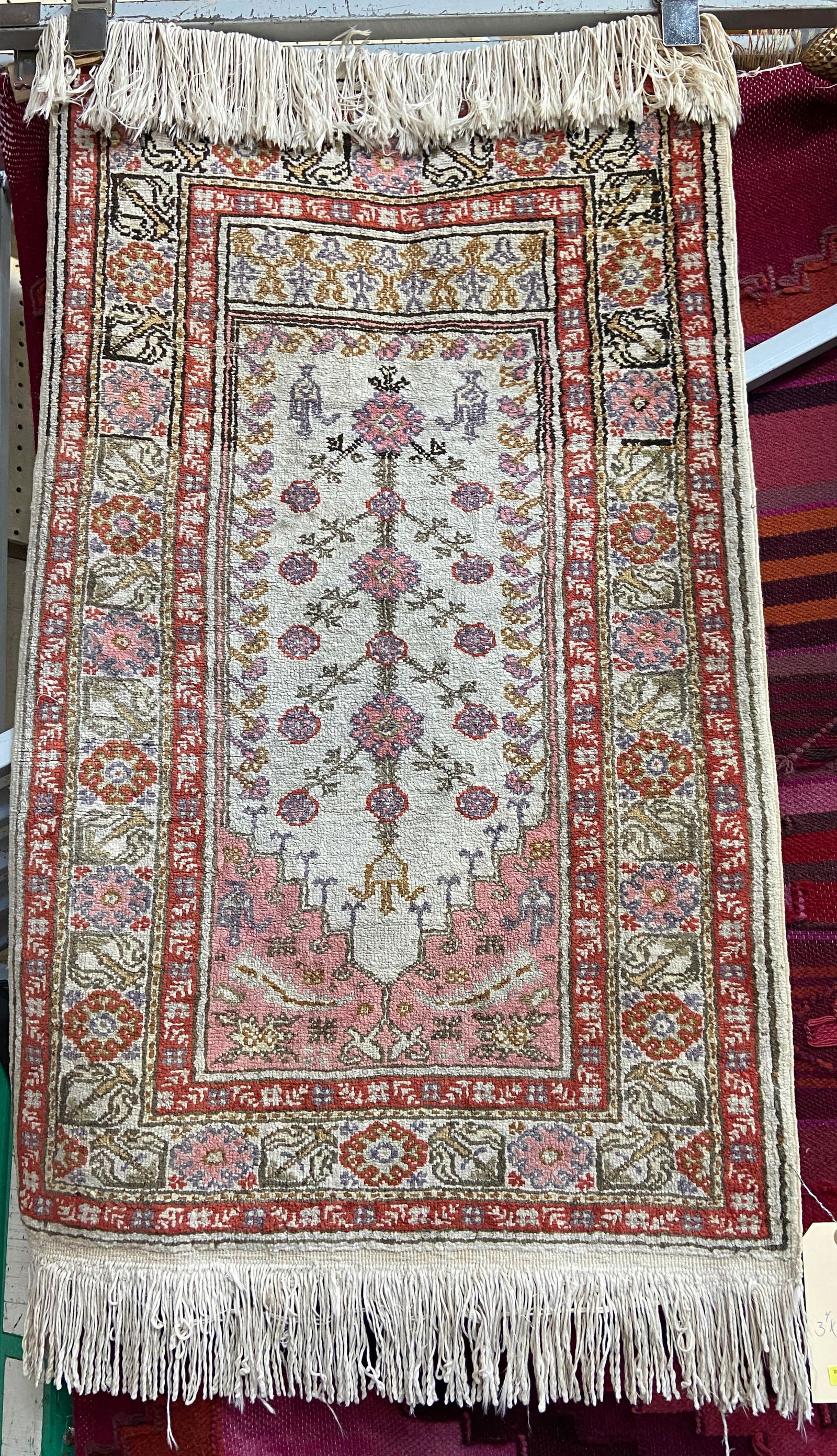 2' x 3' 4" Salmon & Beige Silk Rug. (1 of 2)