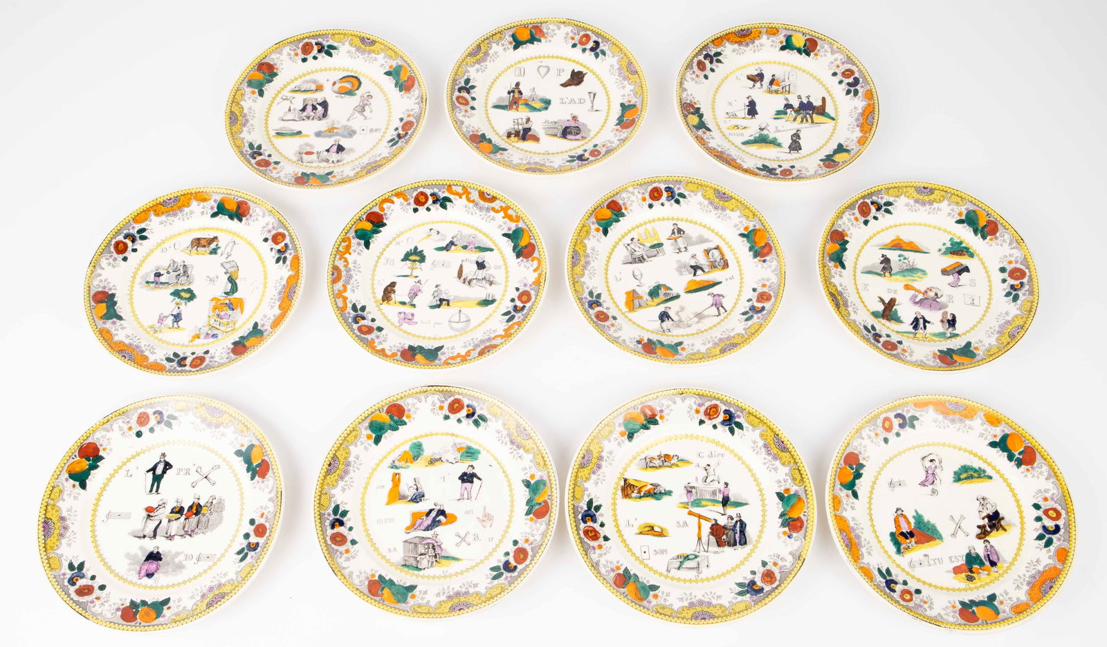 Lot of 11 H&B de Choisy Rebus Transferware Plates. (1 of 15)