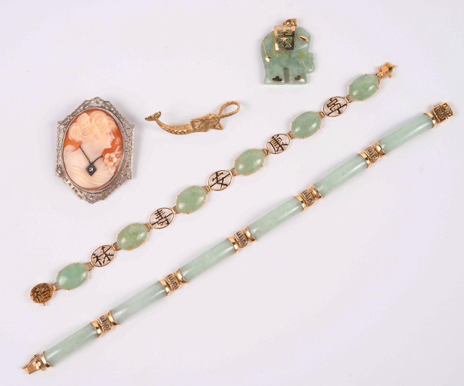 Lot of Jewelry - 14K Gold, Jadeite, Diamond, Cameo (1 of 11)