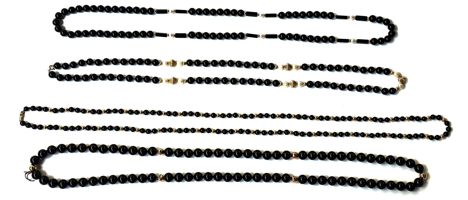 Lot of 4 Onyx & 14K Gold Beaded Necklaces. (1 of 2)
