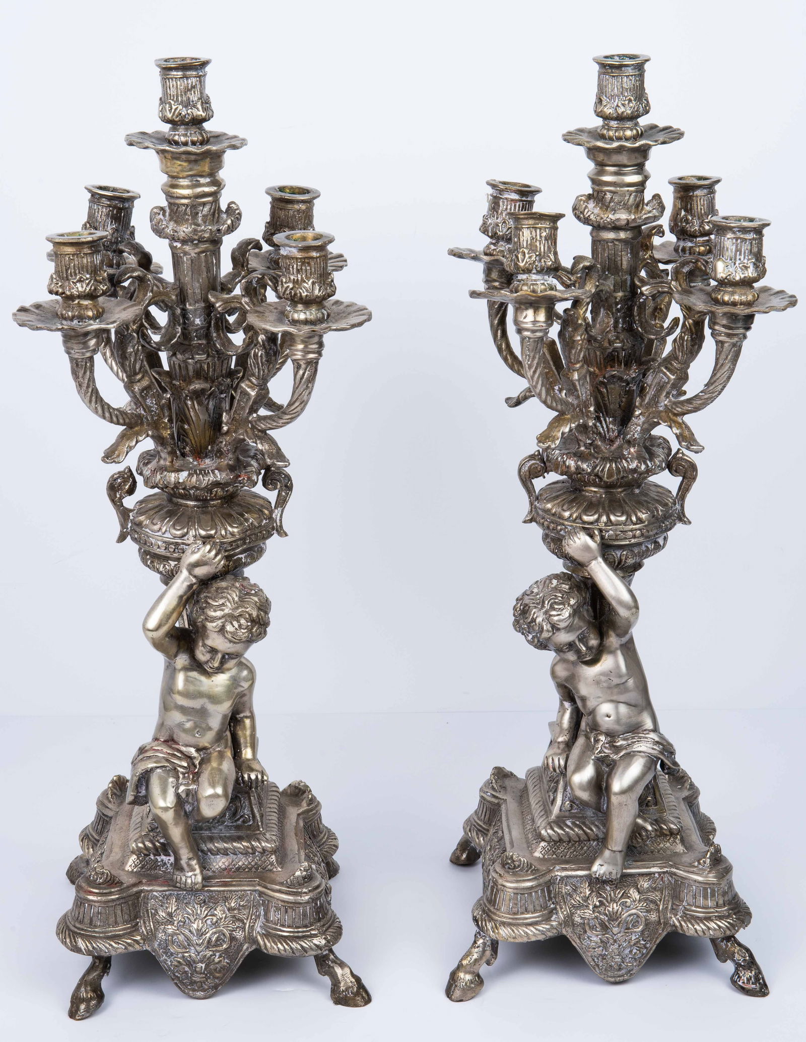 Pair of Silvered Brass or Bronze Candelabra. (1 of 11)