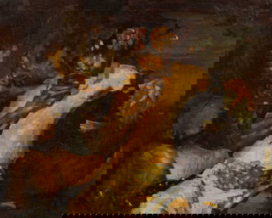 Bacchus in the Manner of Sir Frank Brangwyn.: Artist: N/A, manner of Sir Frank Brangwyn, R.A. (Belgium / Wales, 1857-1956) Medium: oil in canvas Signature: N/A Damage: Craquelure throughout, darkened varnish, as well as flecks of missing paint up