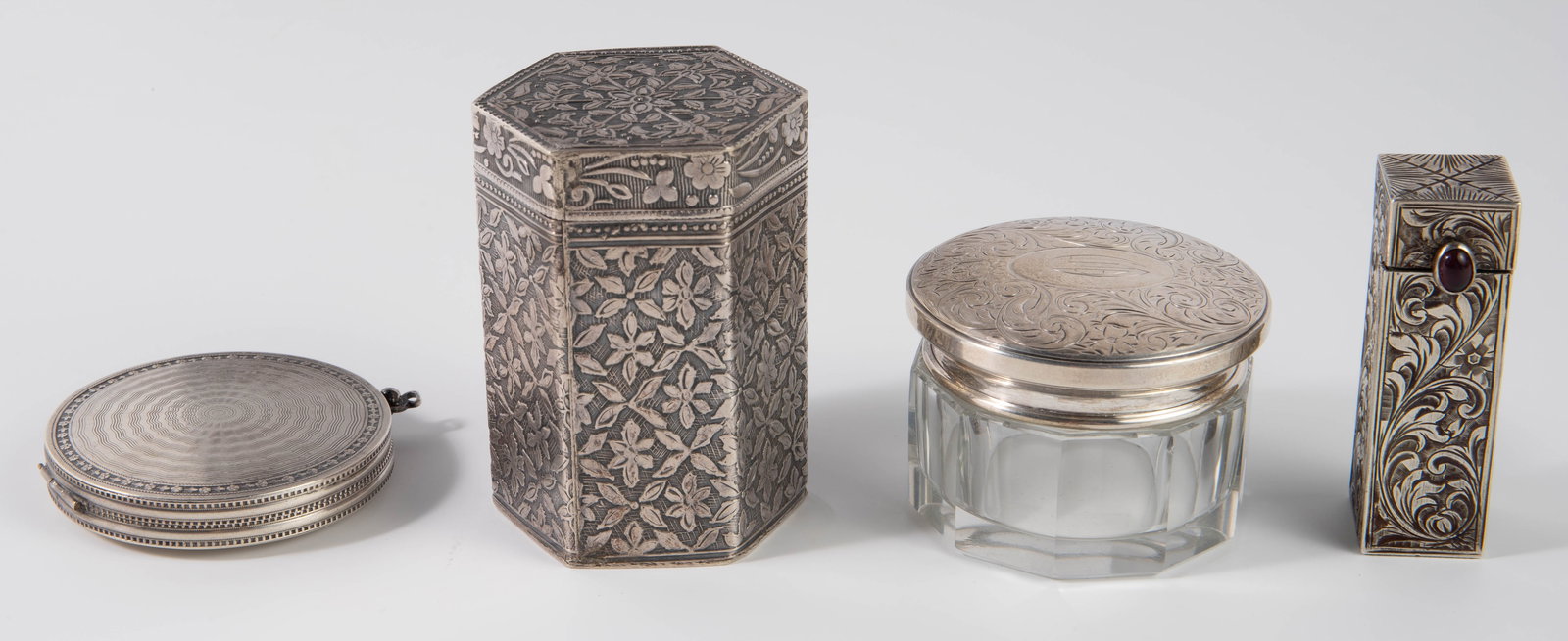 Lot of 4 Vintage Silver Cosmetic Containers. (1 of 8)