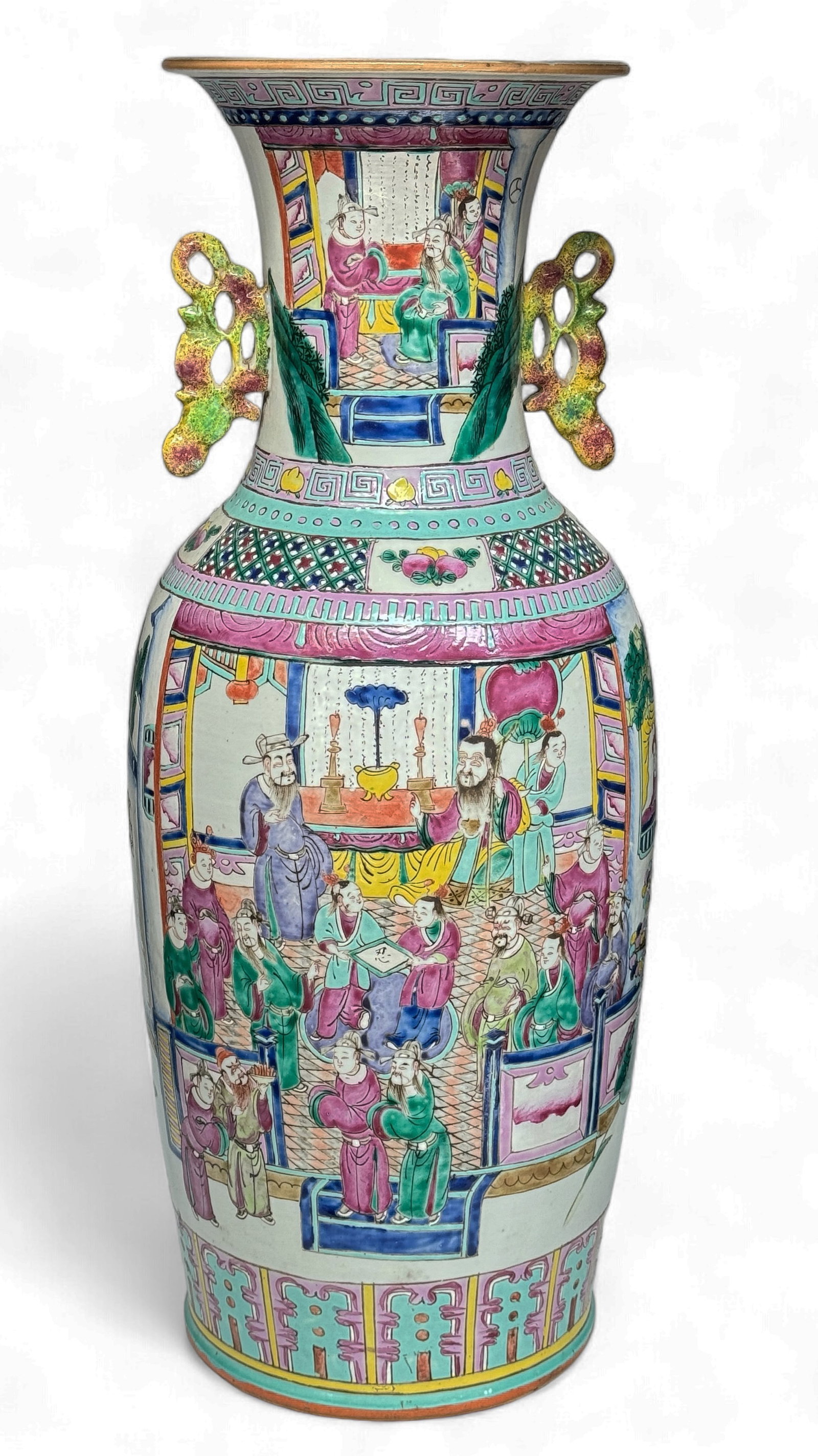 Large Chinese Famille Rose Vase with 2 Handles. (1 of 6)
