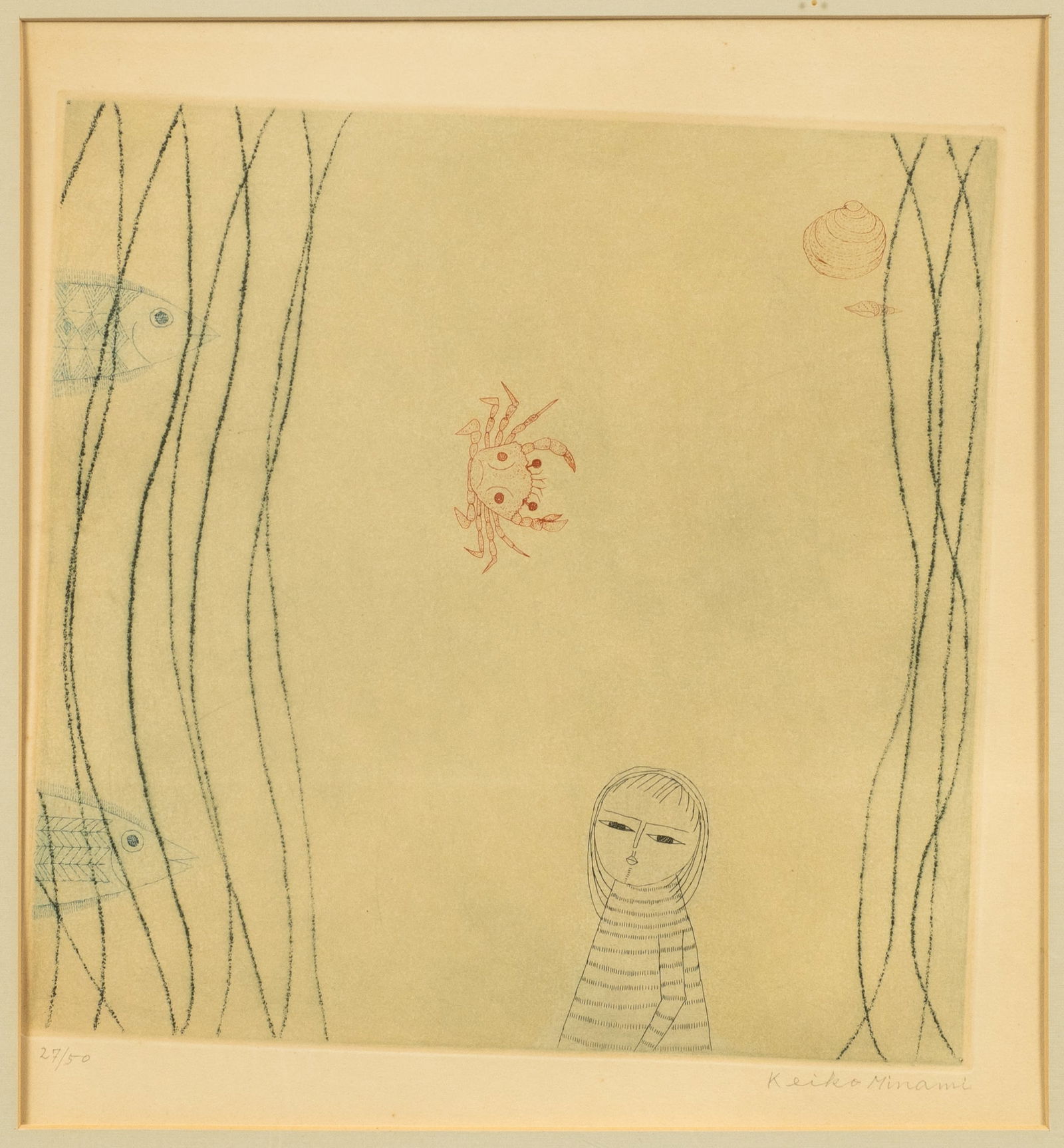 Framed Aquatic Etching by Keiko Minami (1 of 6)