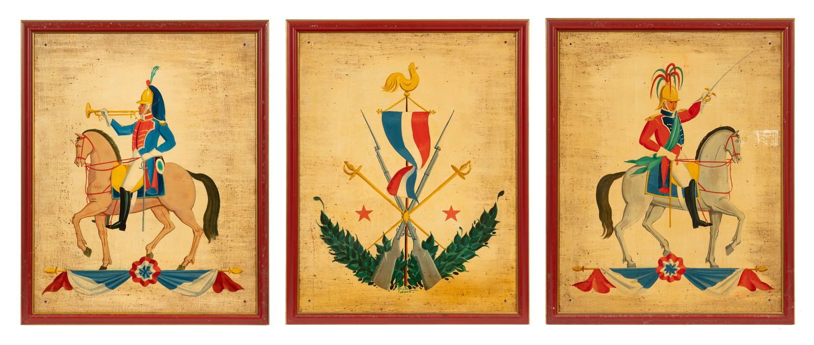 Lot of Three French Military Paintings, Signed. (1 of 13)