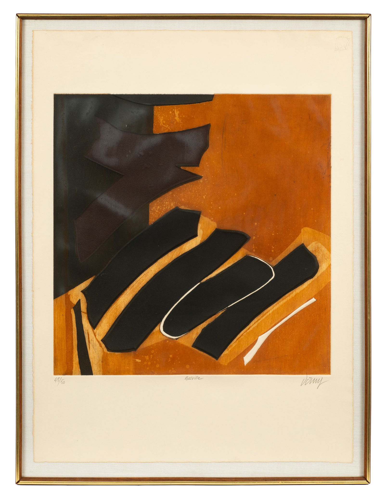 "Bosville", Abstract Etching by Eve Domy.: Artist(s): Eve Domy (France, b. 1951) Medium: Embossed etching. Signature(s): Pencil signed, titled, and numbered (45/50) in its lower margin. Paperwork: N/A Damage: Toning to the edges of the image.