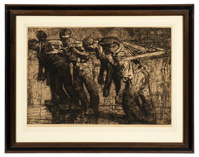 Large Industrial Etching by Frank Brangwyn.: Artist(s): Sir Frank Brangwyn, R.A. (Belgium / Wales, 1857-1956) Medium: Etching with aquatint. Signature(s): Pencil signed, lower right. Signed in-print, lower left. Paperwork: N/A Damage: Scuffs to