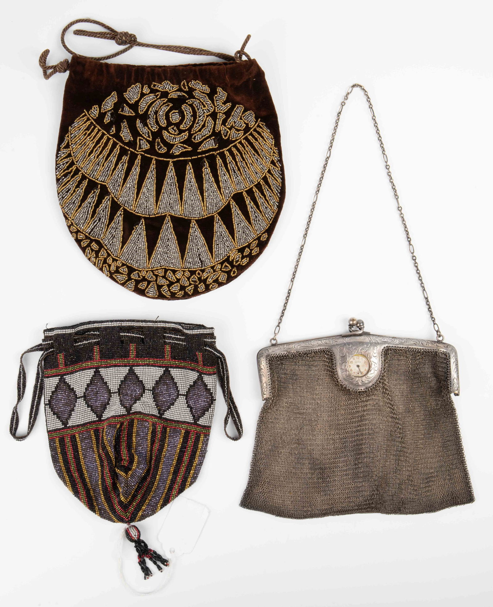 Lot of 3 Antique Purses - 1 Sterling Silver. (1 of 8)