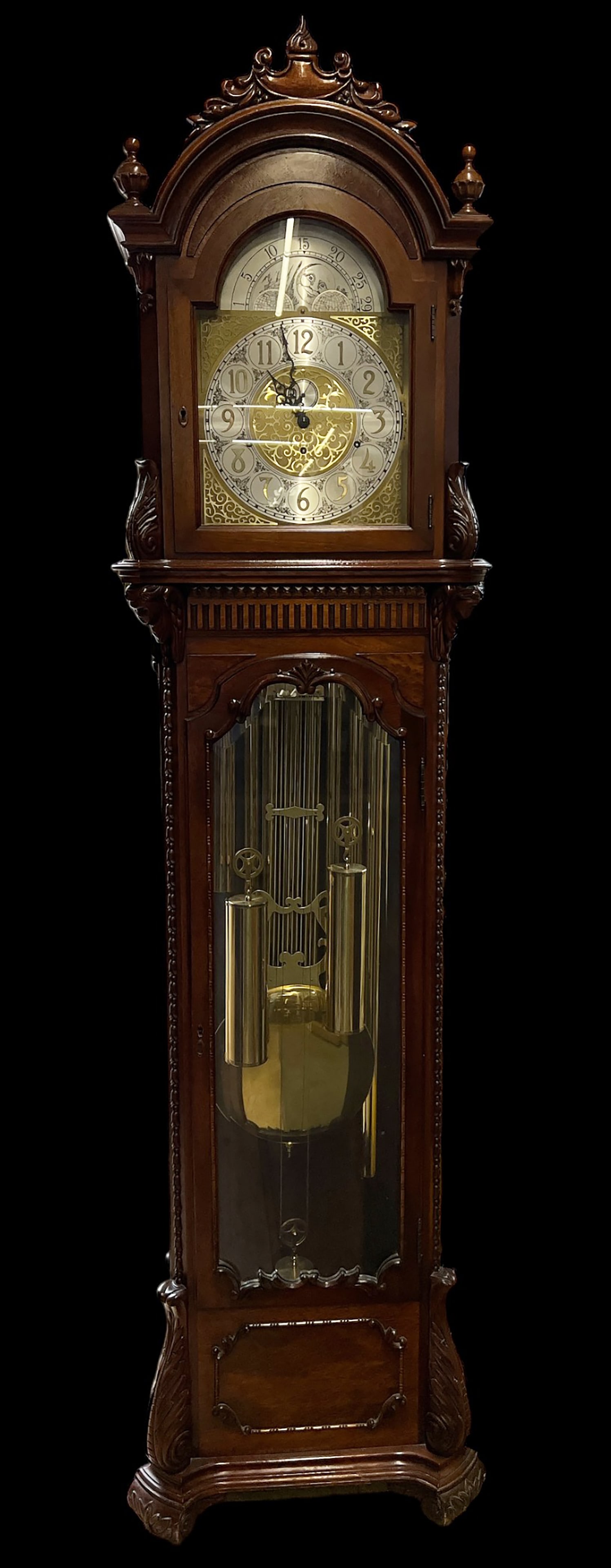Ornately Carved 9 Tube Colonial Grandfather Clock. (1 of 8)